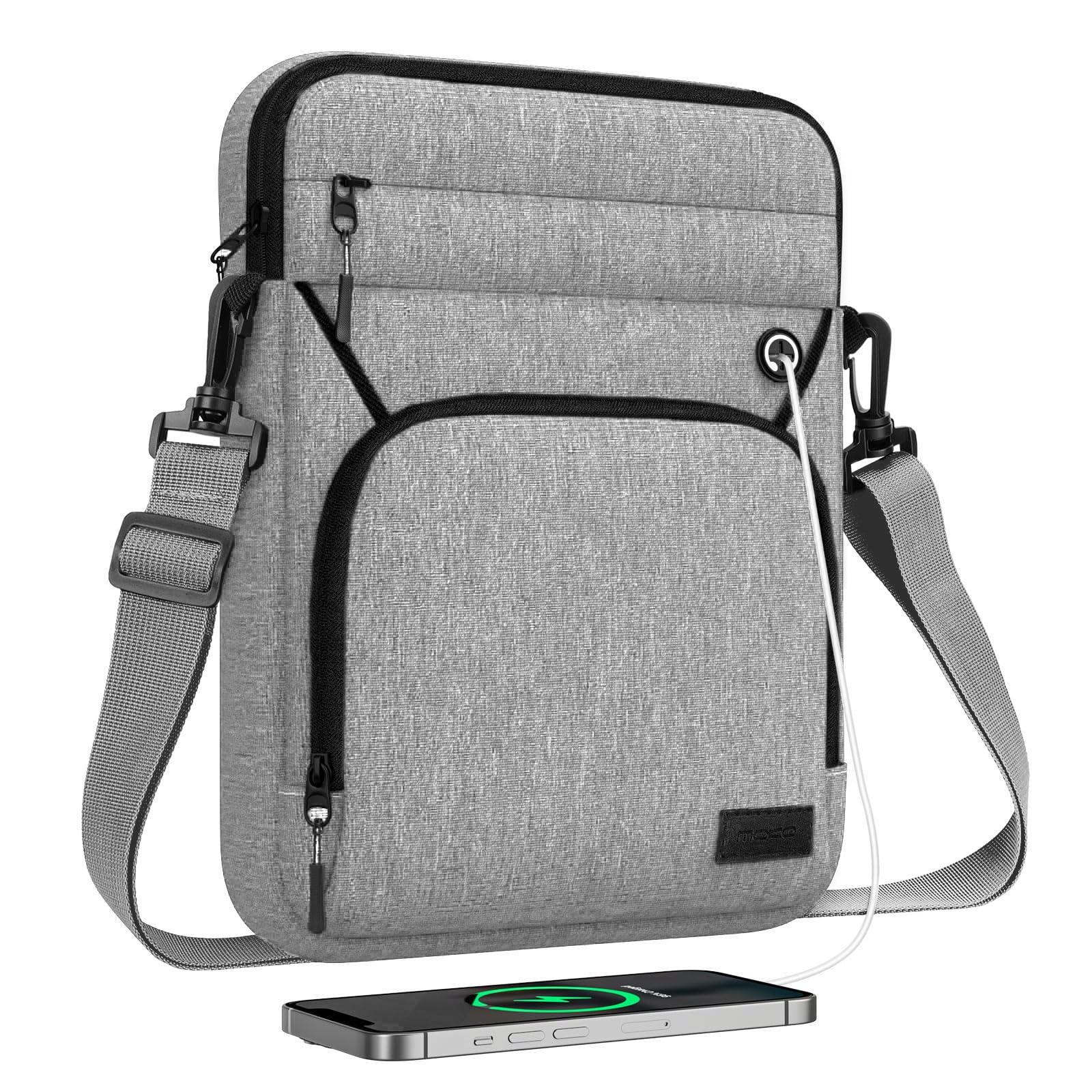 MoKo 9-11 Inch Tablet Sleeve with Multiple Pockets - Light Grey Shoulder Bag for iPad Air 5 (2022), iPad 9/8/7th Gen, iPad Air 4/3, Samsung Galaxy Tab S9/S8 11