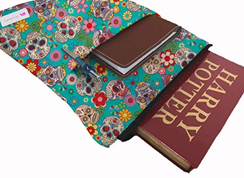 Skulls & Flowers Book Sleeve - Protective Cover for Hardcover & Paperback Books - Perfect Gift for Book Lovers - Ideal for Reading, Travel, and School Use