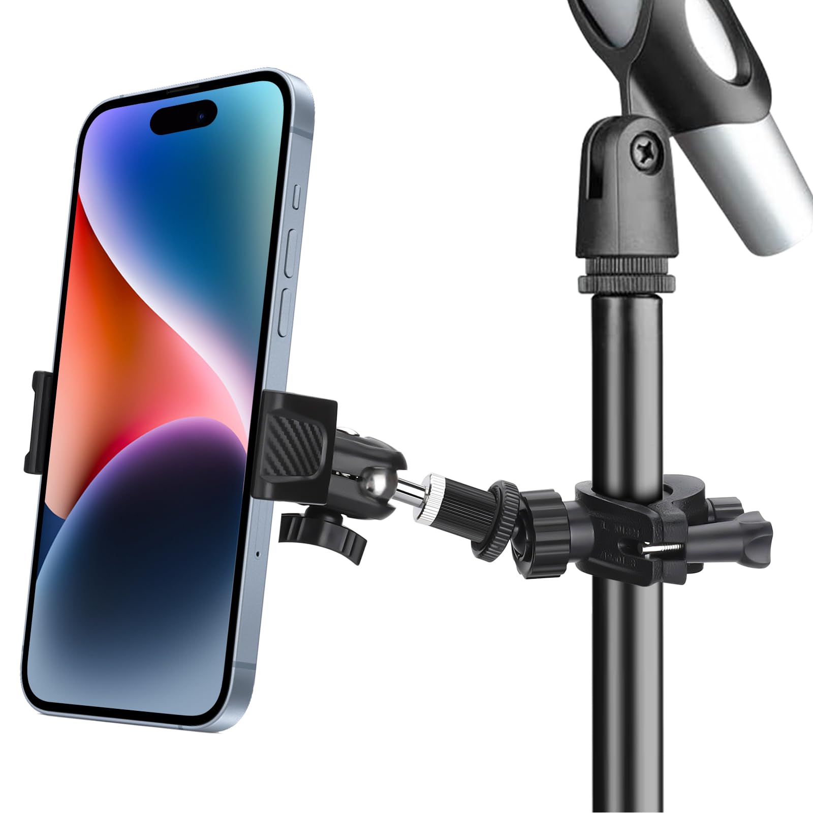 Adjustable Phone Holder for Mic Stand - Rotatable Microphone Music Stand Mount Compatible with iPhone & Android Phones | Perfect for Live Streaming, Karaoke & Music Performances