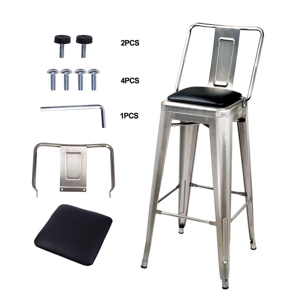 GIA 30-Inch Bar Height Metal Stool with Black Vegan Leather Seat - Gunmetal Finish - Modern Kitchen Island & Counter Height Stool for Home, Bar, Restaurant & Cafe Use