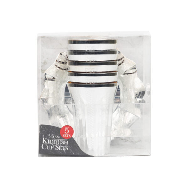 5-Pack Round Kiddush Cups with Matching Trays - Elegant Jewish Ritual Wine Goblets for Shabbat, Passover & Holidays - Perfect for Religious Ceremonies & Home Decor