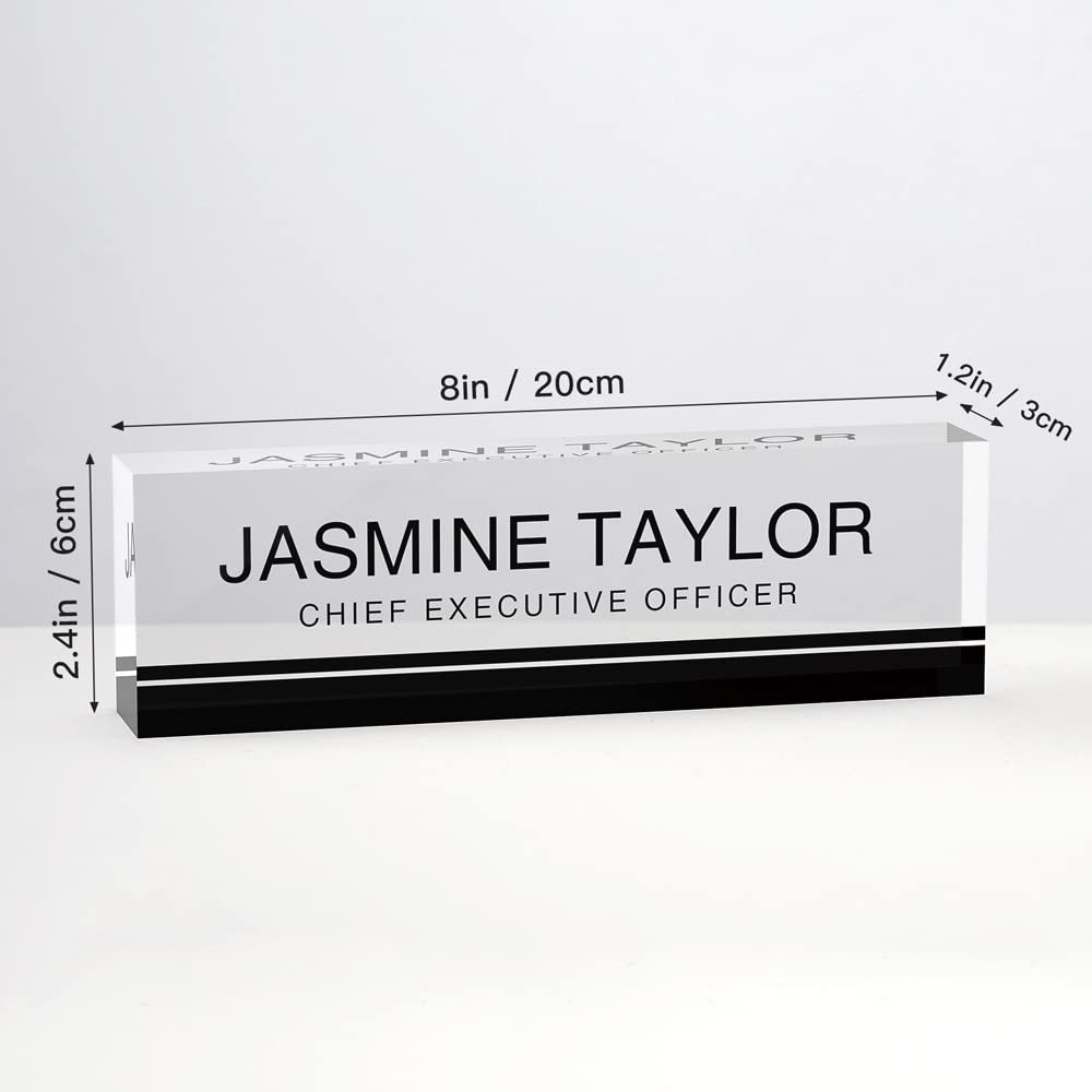 Custom Engraved Acrylic Name Plate for Office Desk - Personalized Clear Glass Block Name Sign (8