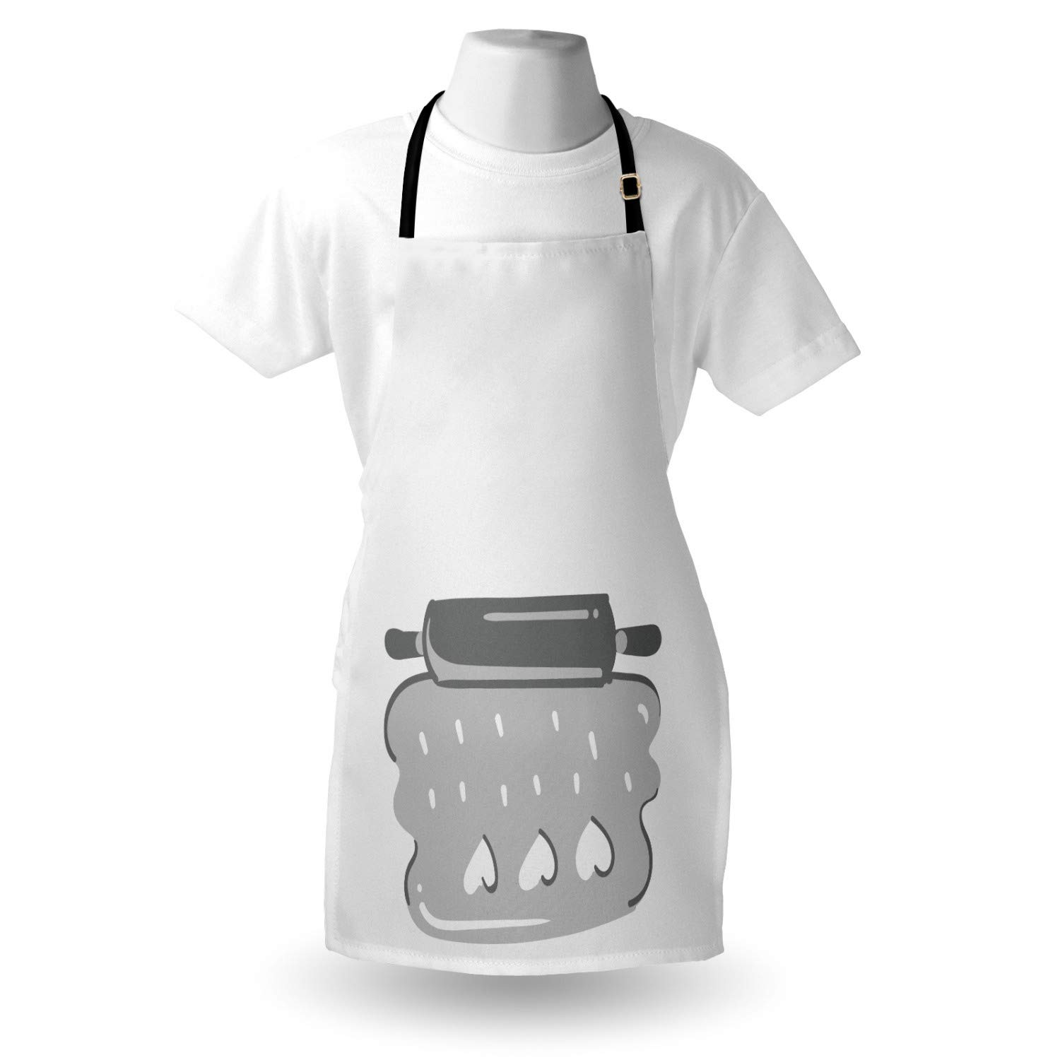 Ambesonne Personalized Chef Apron - Cartoon Baking & Cooking Design with Colorful Rolling Pin Dough Motif - Adjustable Unisex Kitchen Bib for Adults - Pale Grey - Perfect for Home Cooking, Baking Classes & BBQ Parties
