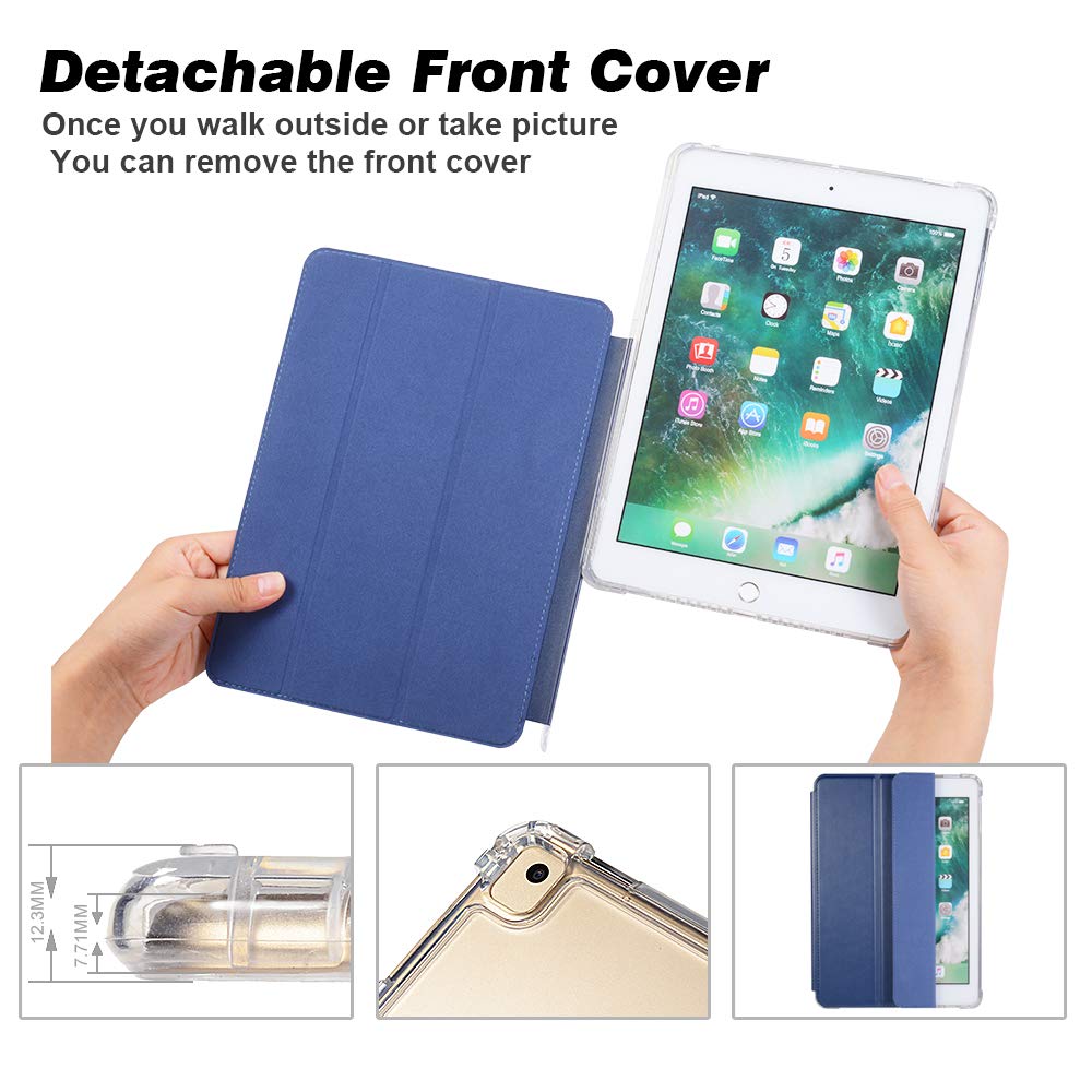 Valkit iPad 6th/5th Generation Case (2018/2017) & iPad Air 3 Case - 9.7 Inch Smart Folio Stand Cover with Pencil Holder, Auto Wake/Sleep & Translucent Frosted Back Protection - Navy Blue | Perfect for Work, School & Travel