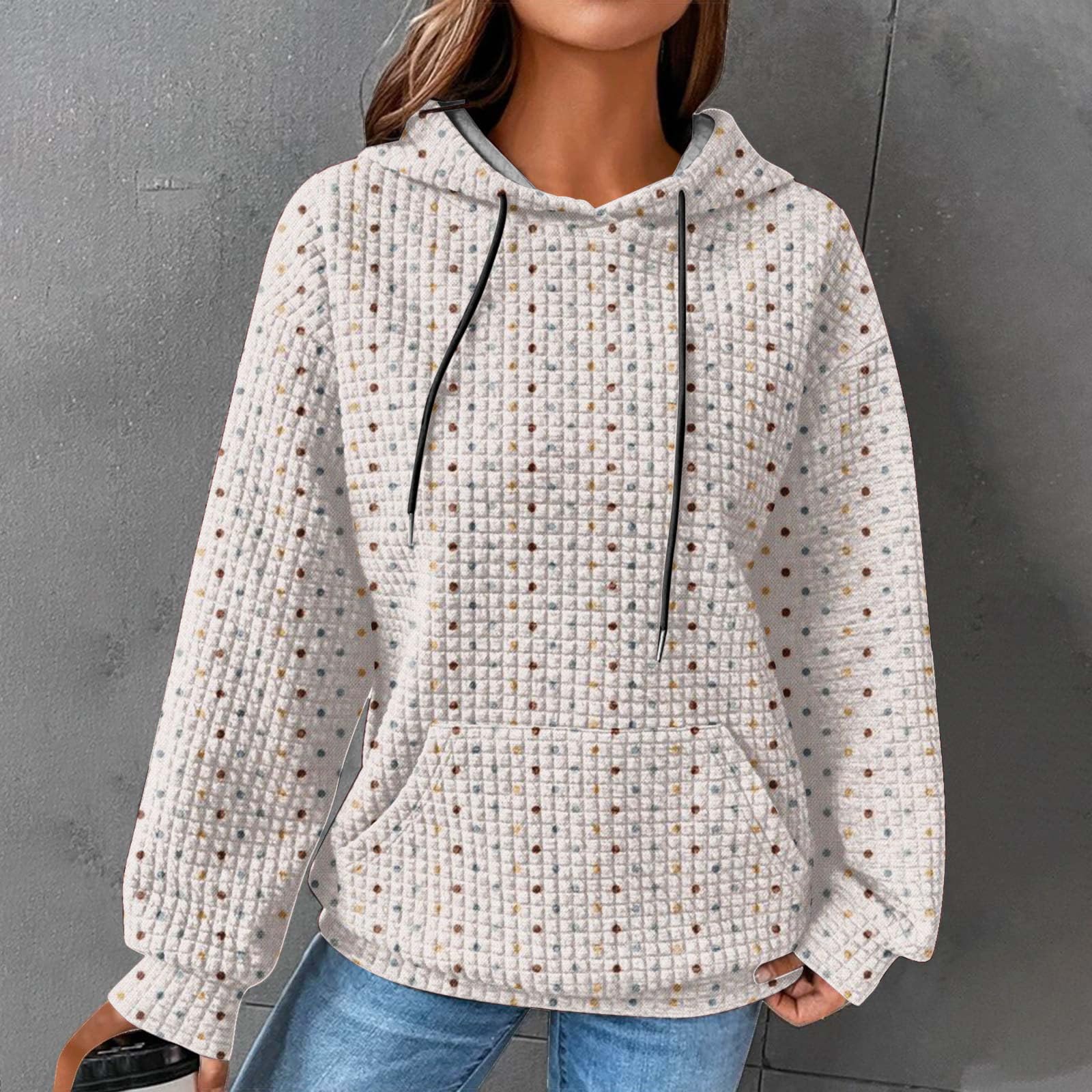 Bidobibo Women's Waffle Knit Long Sleeve Hoodie - Oversized Football Graphic Sweatshirt for Game Day, Casual Wear & Street Style Fashion