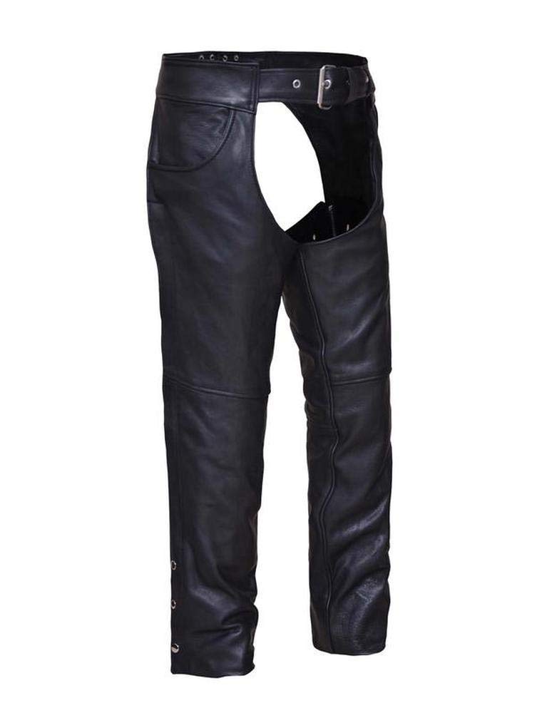 Unisex Black Naked Leather Motorcycle Chaps with Jean Pockets - Size Small for Bikers & Riders - Perfect for Harley, Cruiser & Road Trips
