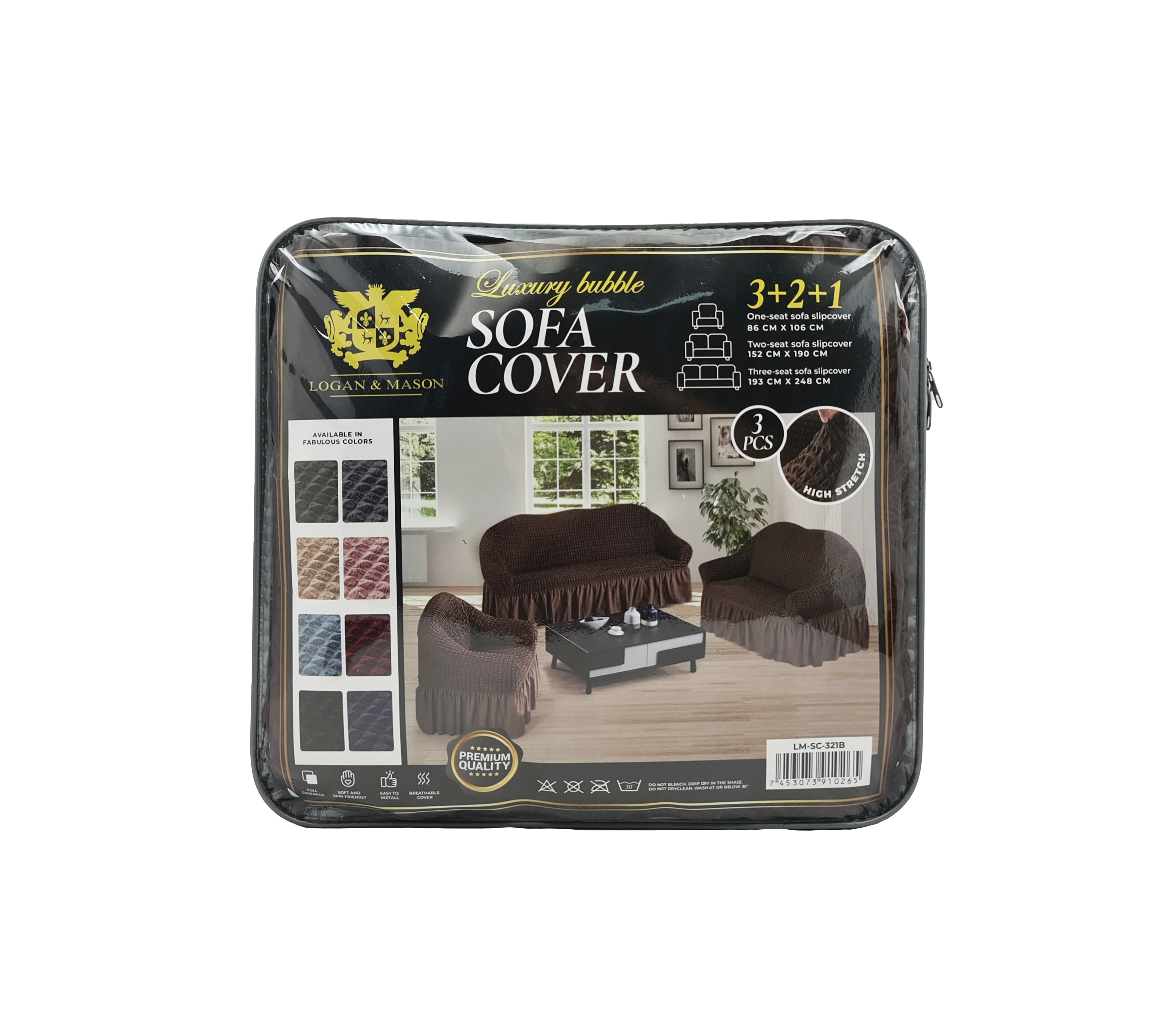 3+2+1 Piece Logan & Mason Solid Color Furniture Cover Set - Sofa Protector for Living Room, Bedroom, Office & Home Decor