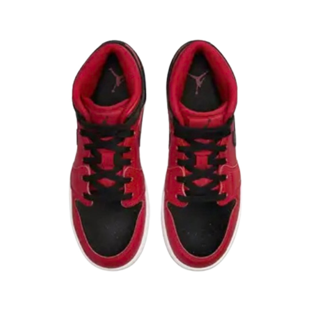 Air Jordan 1 Mid Reverse Bred Black Gym Red White Basketball Shoes - Stylish Sneakers for Men's Streetwear & Gym Workouts