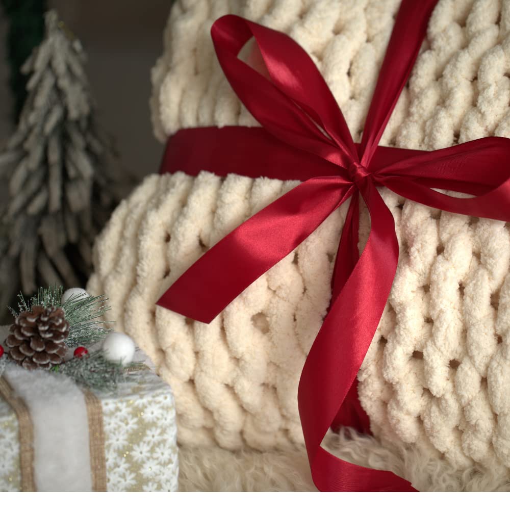 Chunky Knit Blanket Queen Size 50x60 Inches - 5 lbs Weighted Chenille Yarn Cable Knit Throw - Soft Machine Washable Crochet Blanket for Bed, Couch & Home Decor - Perfect Gift (Beige) | Cozy for Winter Nights, Living Room Lounging & Gift Giving