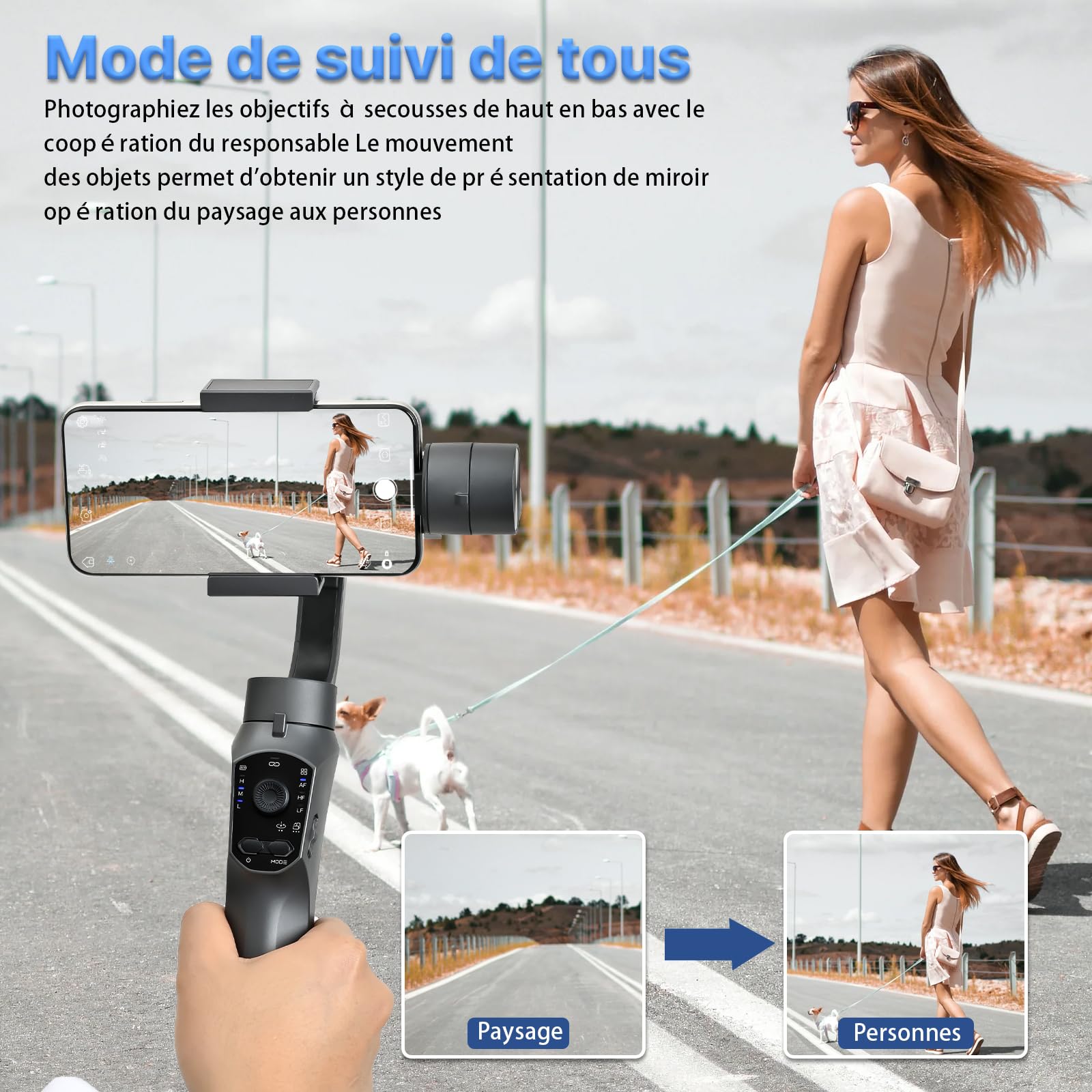 STRBDYI 3-Axis Smartphone Gimbal Stabilizer with AI Tracking & Ultra Wide Angle Mode - Compatible with iPhone 15/14/13/XR Pro/Max, Samsung Galaxy, Huawei (280g Payload) - Perfect for Vlogging, YouTube Videos & Travel Content Creation