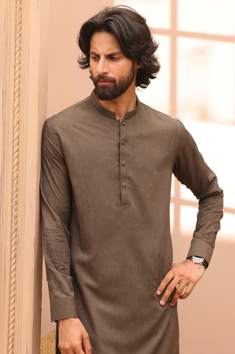 Elegant Blended Mehndi Green Kameez Shalwar by J. Junaid Jamshed | Traditional Pakistani Dress for Women | Perfect for Weddings, Eid & Special Occasions