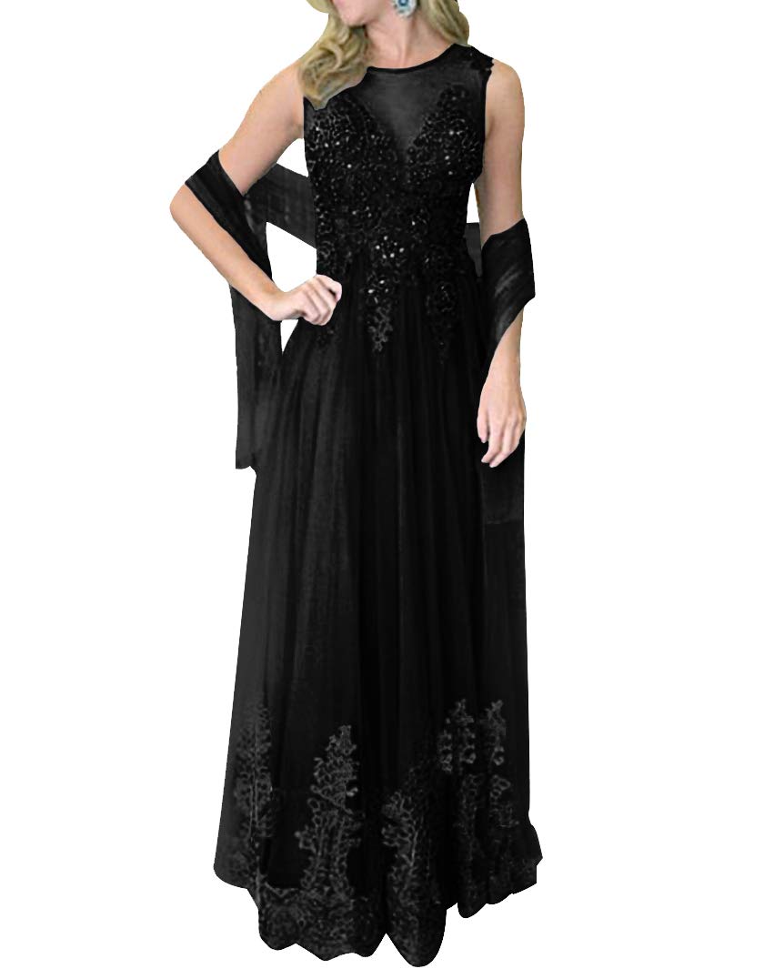 Elegant Mother of The Bride Dresses - Long Formal Evening Gown with Lace Applique & Beaded Details, Wrap Style for Women | Perfect for Weddings, Galas & Special Occasions