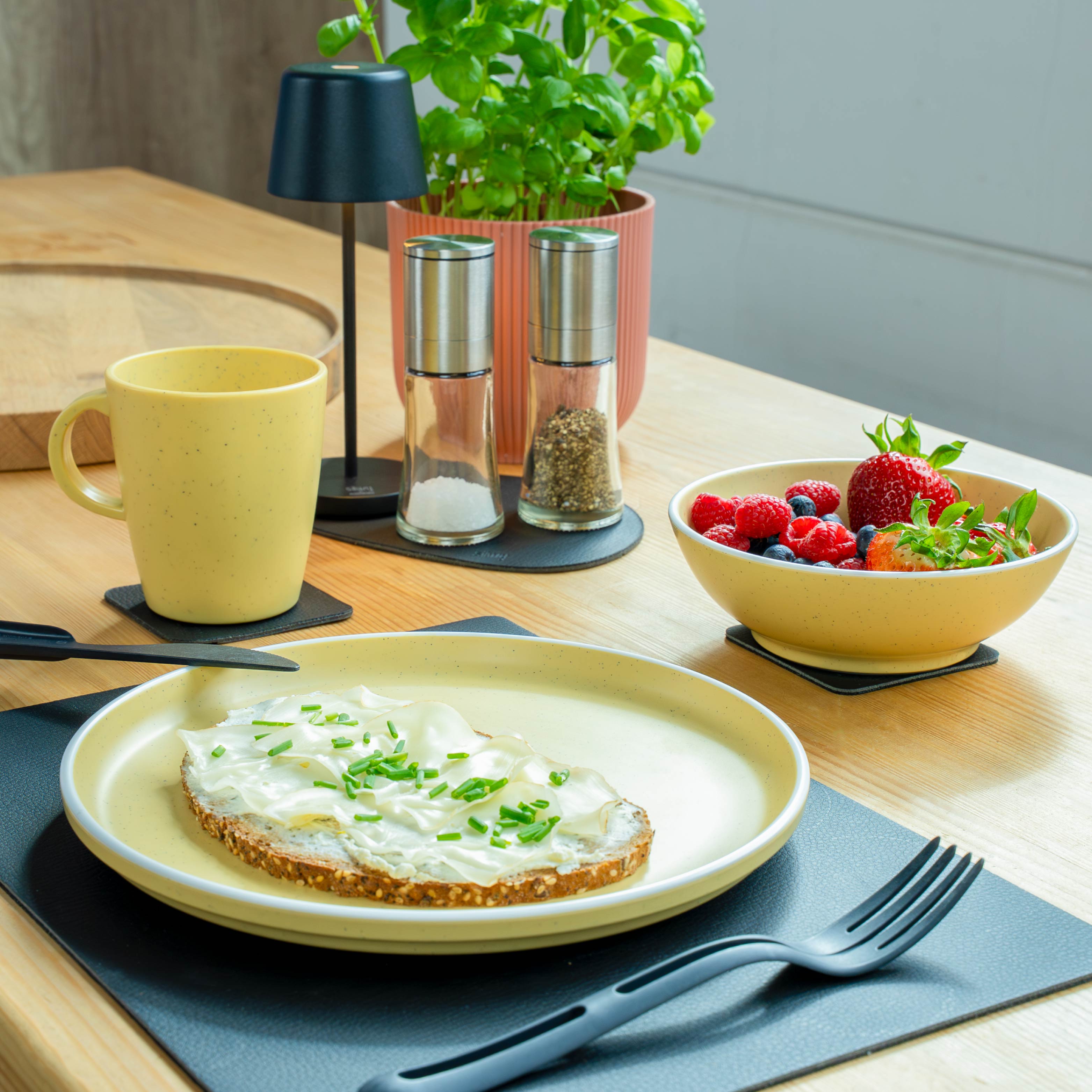 DOLOMIT YELLOW Magnetic Plastic Dinnerware Set - Lightweight & Durable BPA-Free Tableware for Camping, Picnics & Outdoor Dining