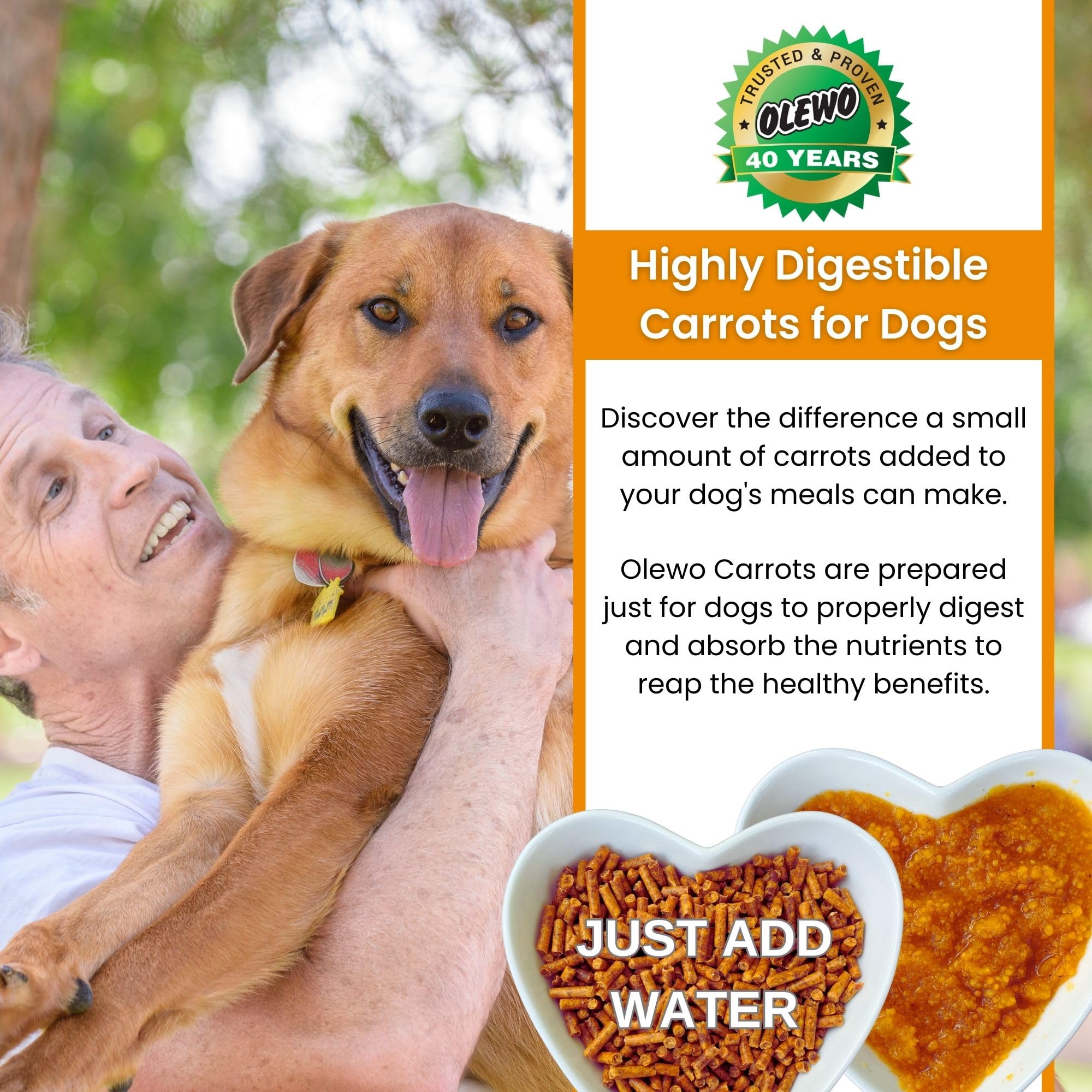 Olewo Original Dehydrated Carrots for Dogs – Fiber-Rich Digestive Support, Natural Skin & Coat Supplement, Multivitamin & Probiotic Dog Food Topper for Picky Eaters, 1 lb – Perfect for Gut Health & Firm Stools in Sensitive or Senior Dogs