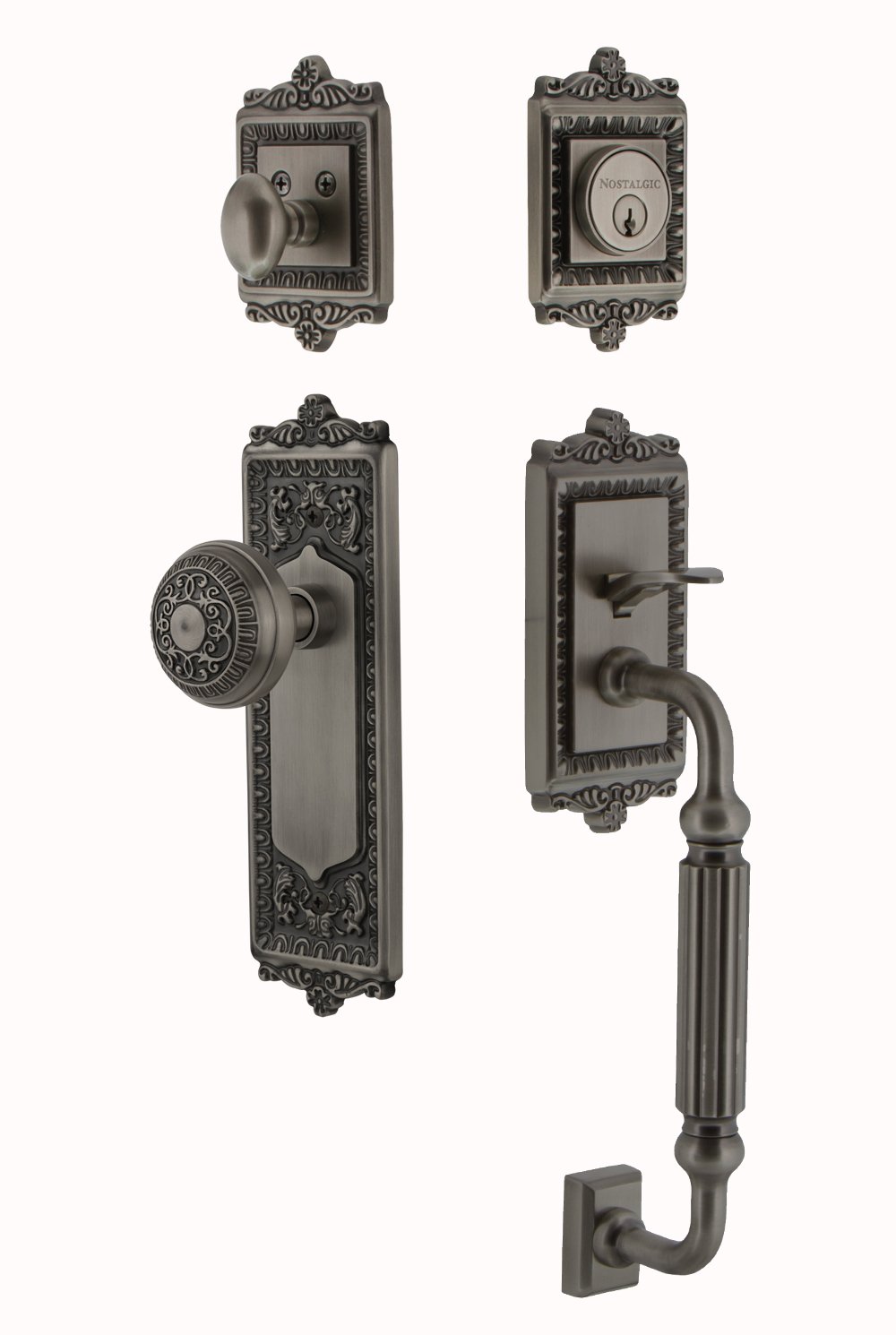 Nostalgic Warehouse 719465 Egg and Dart F Grip Entry Door Handle Set with Knob, 2.375