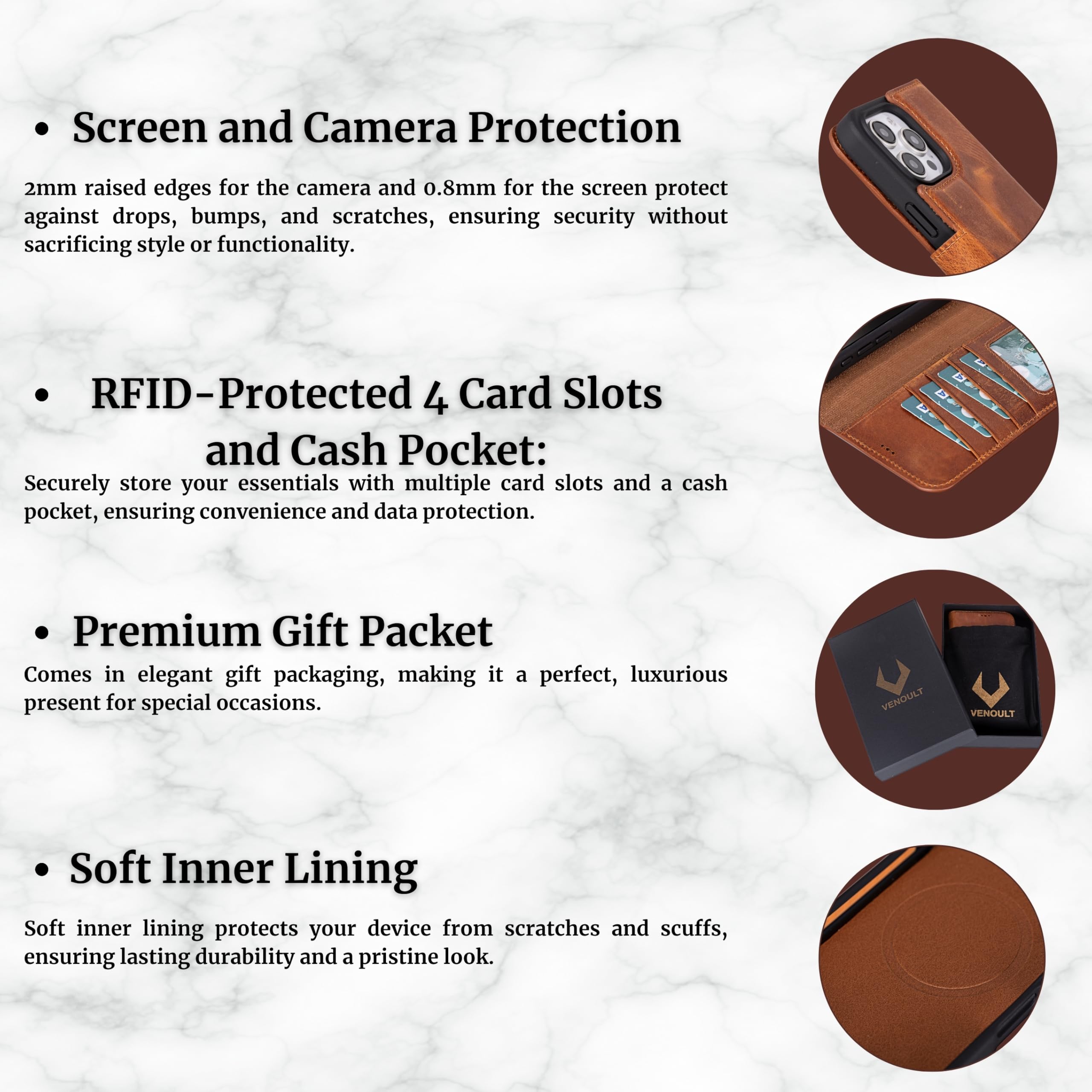 VENOULT Detachable Wallet Case for iPhone 16 Pro 6.3