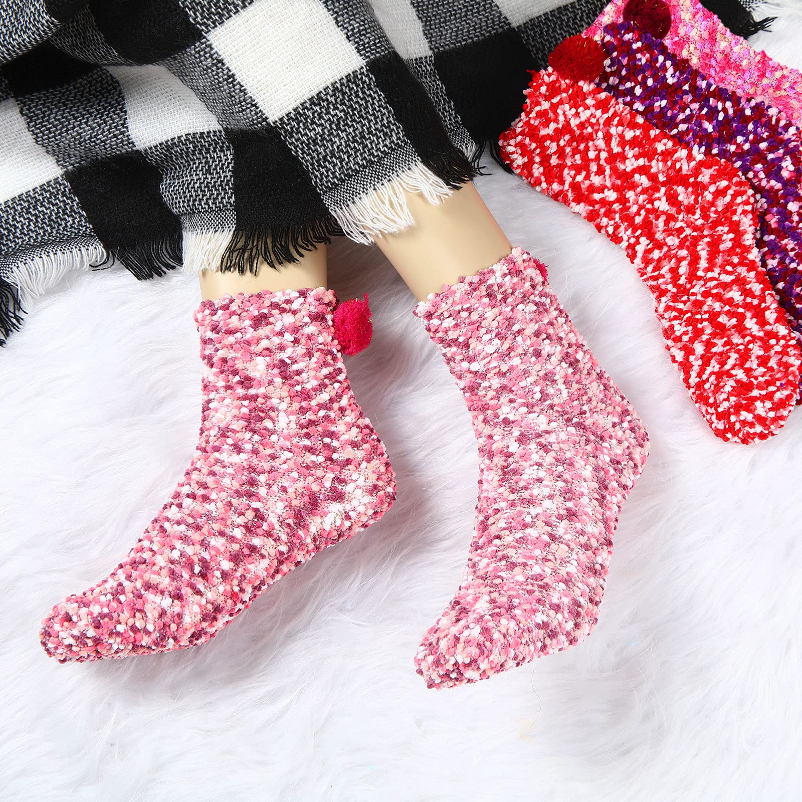 SATINIOR 4 Pairs Valentine's Day Cupcake Socks for Women - Soft Fuzzy Fluffy Socks Set, DIY Birthday Gift for Her, Girlfriend, Daughter | Perfect for Christmas, Anniversary & Cozy Home Wear
