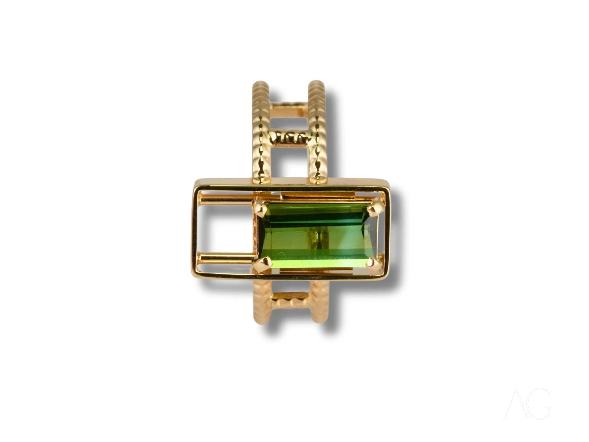 18K Gold Green Tourmaline Slide On Top Ring for Women - Emerald Edge Statement Jewelry - Perfect for Weddings, Parties & Special Occasions