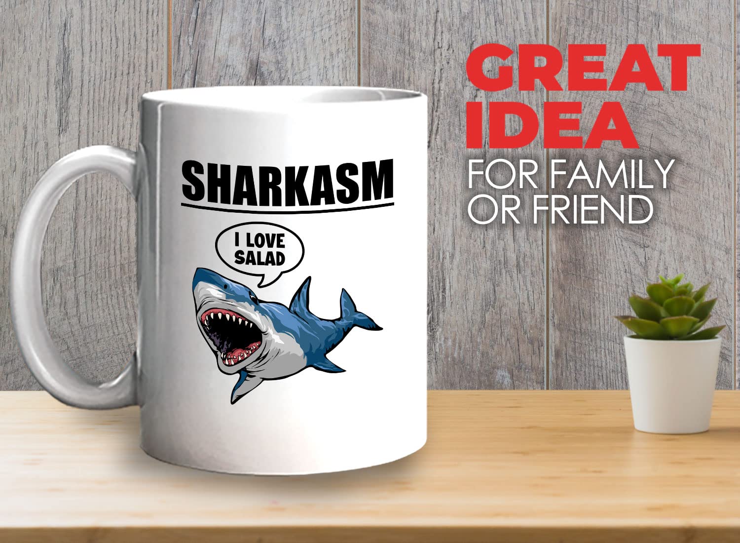 Bubble Hugs Sarcastic Coffee Mug 11oz White - Shark Pun Humor 'I Love Salad' Funny Office Gift for Shark Lovers, Vegan Friends & Coworkers - Perfect for Office Pranks, Secret Santa & Coffee Break Laughs