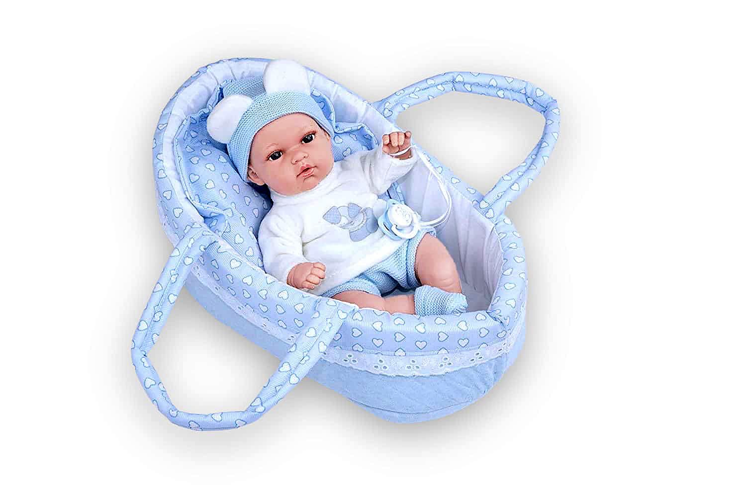Ann Lauren Dolls Baby Blue Bassinet with Baby Doll - Realistic Doll Crib for Pretend Play, Nursery Decor & Gift for Toddlers & Kids (Perfect for Role Play, Birthday & Christmas Presents)