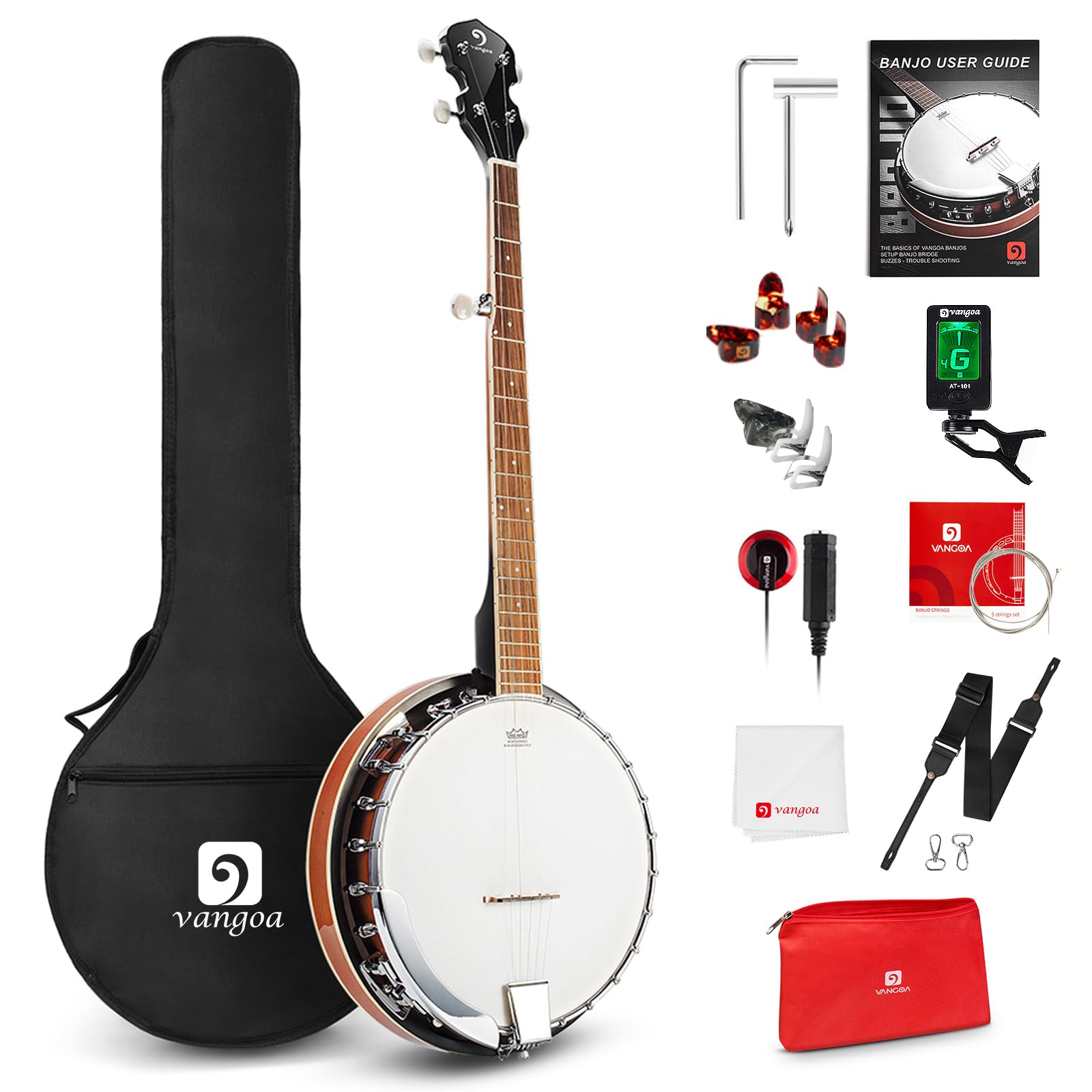 Vangoa 5 String Full Size Banjo with Resonator & Remo Head - Professional Closed Back Banjo Kit for Adults & Beginners - Includes Premium Accessories - Perfect for Bluegrass, Folk Music & Live Performances
