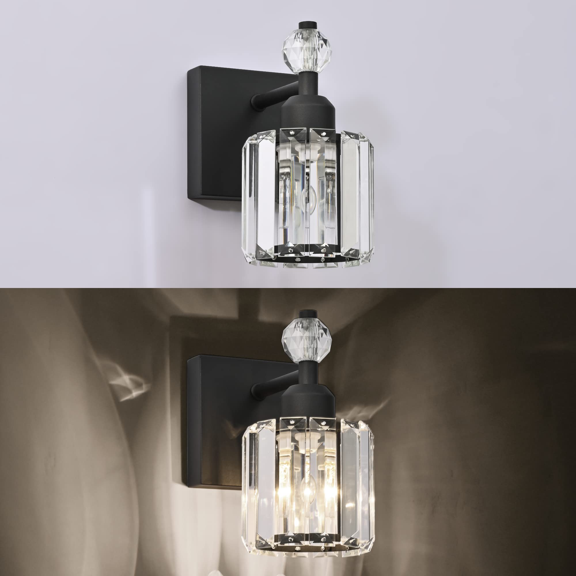 Modern Black Crystal Vanity Light Fixture - 1 Light Bathroom Wall Sconce for Mirror Lighting | Elegant Bathroom Decor for Master Bath, Powder Room & Guest Bath
