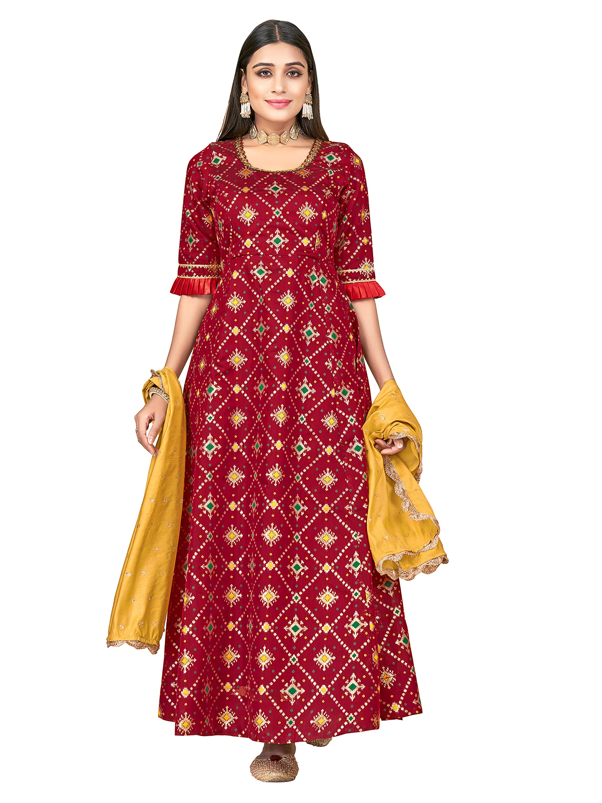 Elegant Indian Kurti for Women with Dupatta | Art Silk Flared Woven Ready-Made Kurtis & Kurta Tops | Perfect for Festivals, Weddings & Casual Wear
