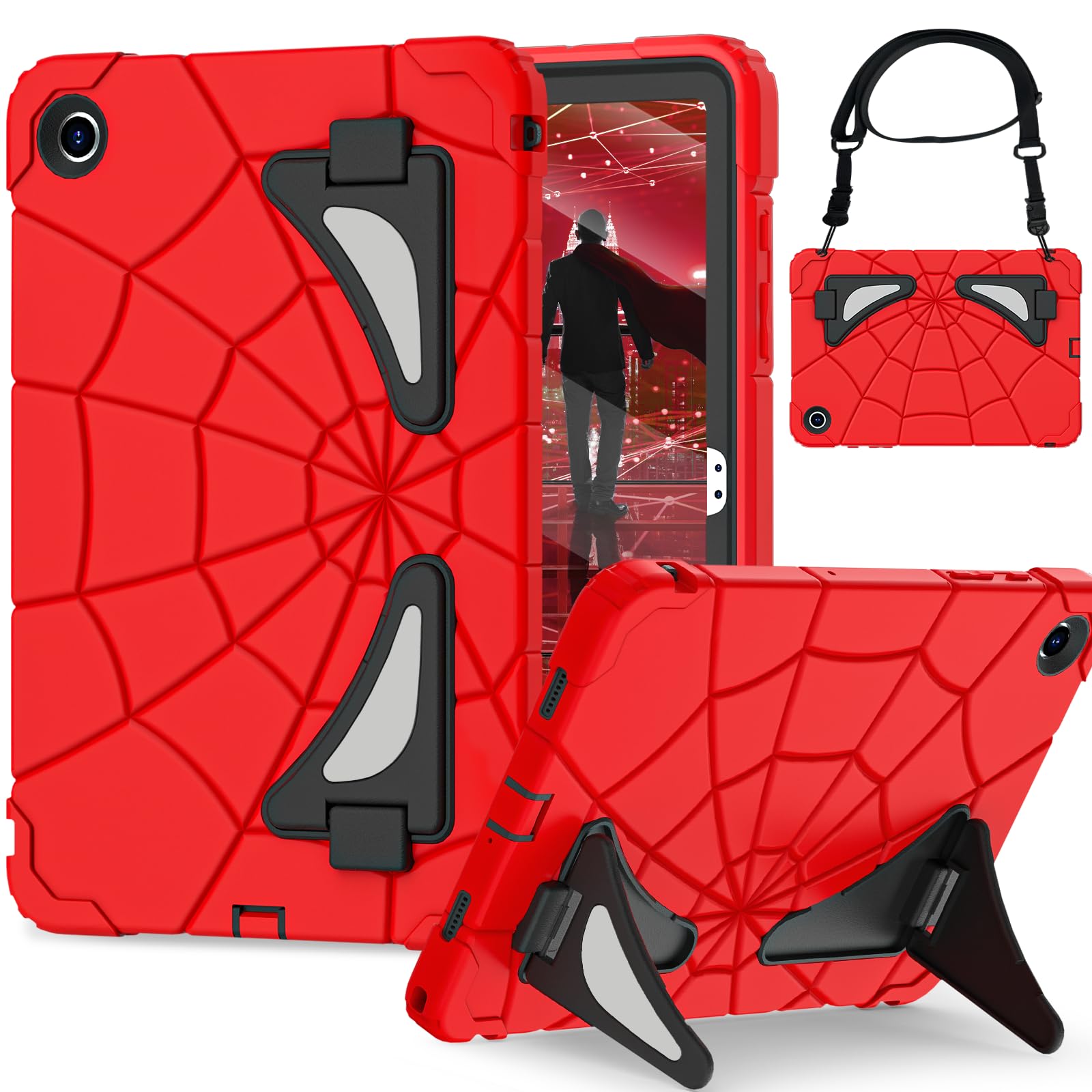 Shockproof Samsung Galaxy Tab A9+ 11 Inch Case for Kids with Screen Protector & Stand - Thickened Corners, Red/Black - Perfect for School, Travel, and Outdoor Activities