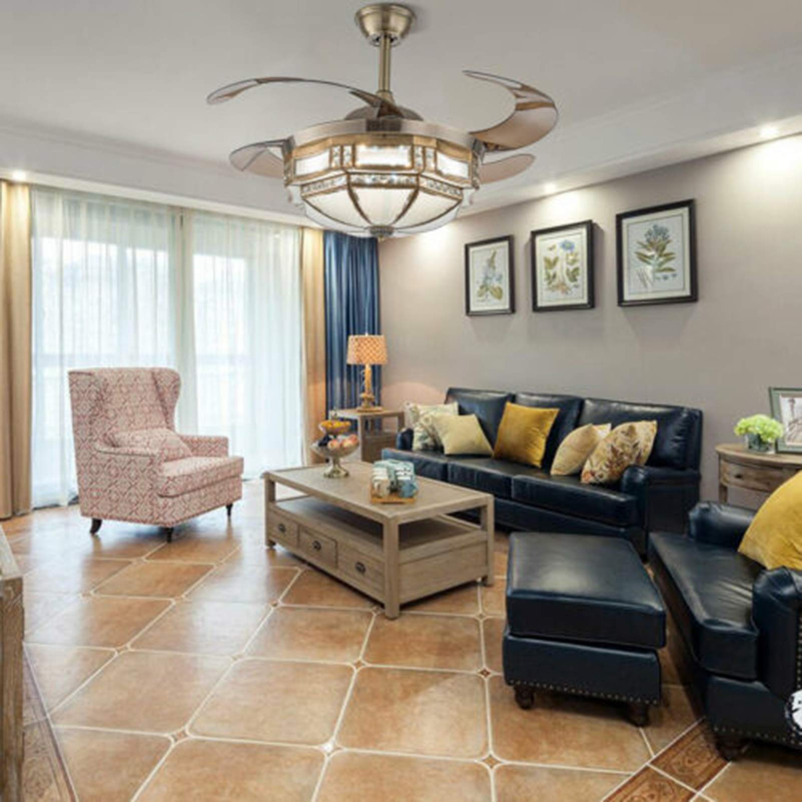 Modern Tiffany Style Ceiling Fan with Light - 42
