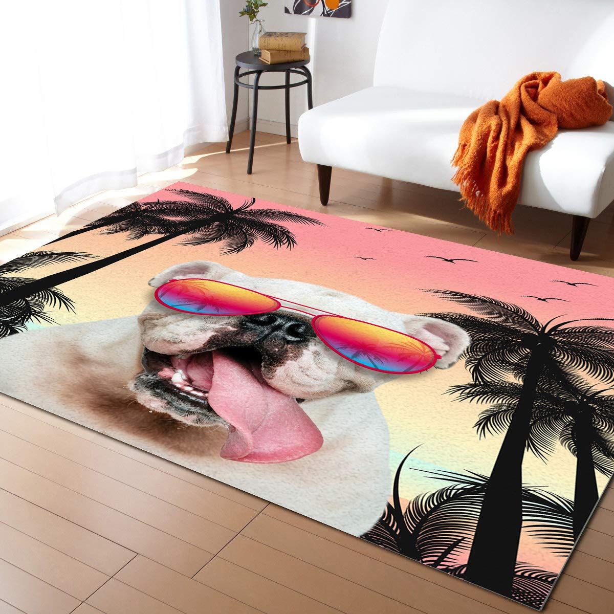 4ft x 6ft Washable Non-Slip Indoor/Outdoor Accent Rug - Tropical Palm Tree Beach Design for Bathroom, Bedroom, Kitchen & Front Door - Perfect for Vacation Homes, Beach Houses & Pet-Friendly Spaces