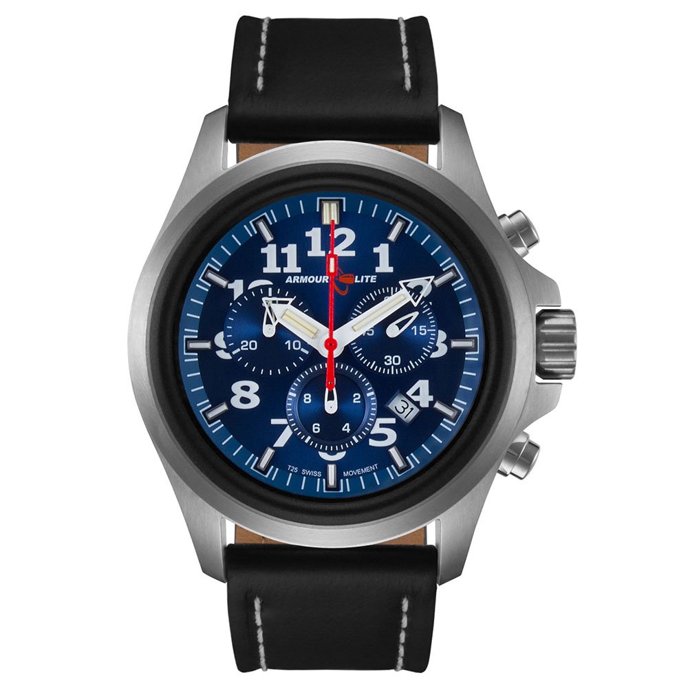 Armourlite AL804 Officer Series Chronograph Blue Dial Men's Watch with Genuine Leather Band - Military Style Dress Watch for Business, Casual & Outdoor Activities