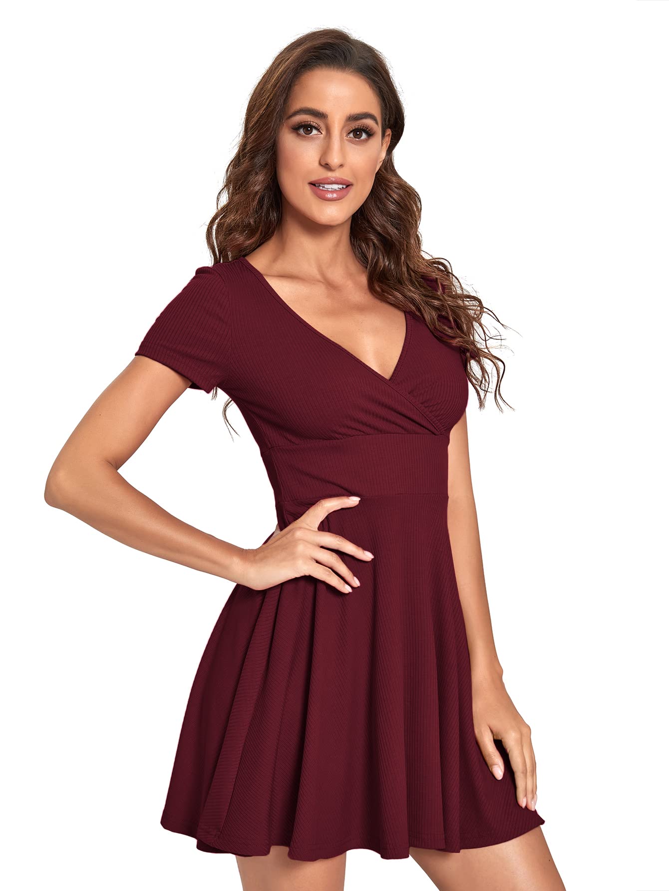 Verdusa Women's Surplice Neck Short Sleeve Mini Wrap Dress - A-Line Fit & Flare Summer Dress for Casual, Party & Date Night | Perfect for Beach, Wedding Guest & Cocktail Events