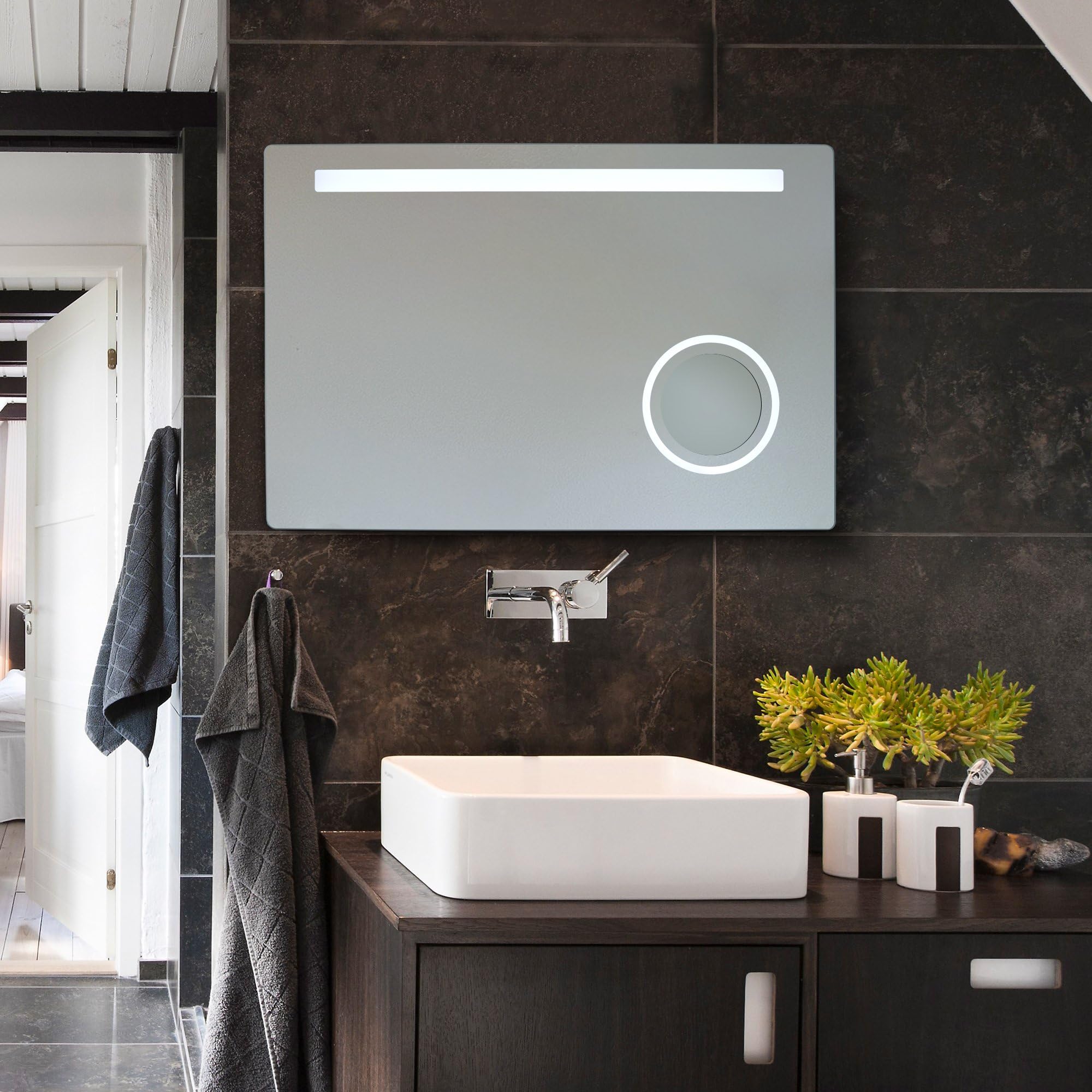 WarmlyYours 36 x 24 Inch LED Bathroom Vanity Mirror with Lights - Frameless Wall Mounted Makeup Mirror for Bathroom & Bedroom Decor - Perfect for Shaving, Makeup Application and Home Vanity Lighting