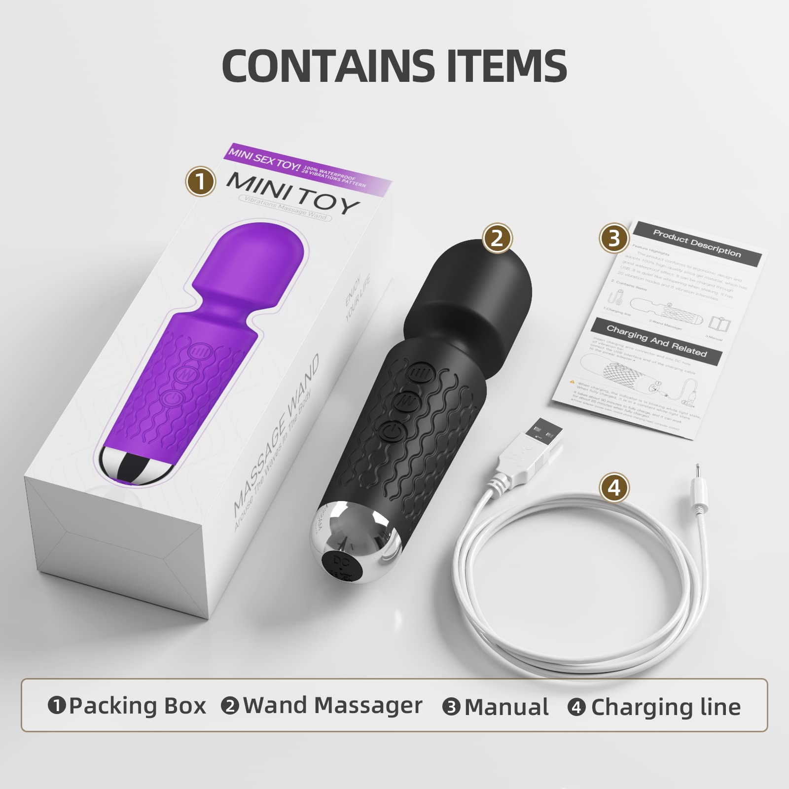 Rechargeable Small Personal Clit Vibrator Wand Massager - 20 Vibration Modes & 8 Speeds, Waterproof Silicone Clitoral Stimulator for Women, Quiet Adult Sex Toy (Black) | Perfect for Solo Play, Couples Intimacy & Stress Relief