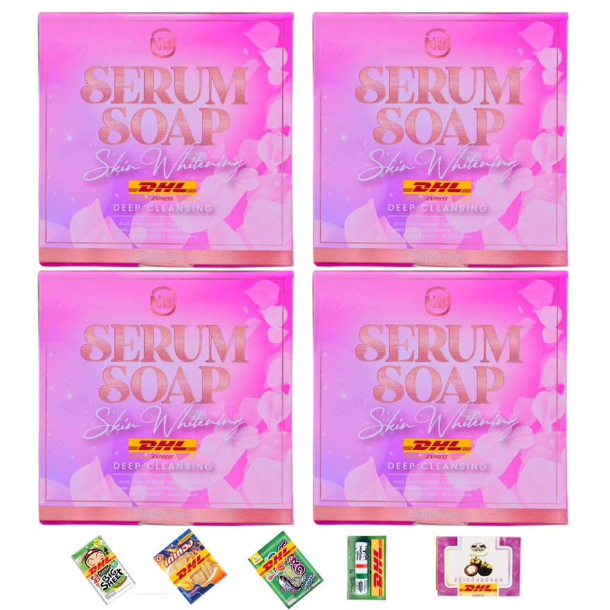NB Serum Beauty Bar Soap - Anti-Aging Face Cleanser for Soft, Smooth & Clear Skin (60g x 4 Pack) with Free Tomato Facial Mask | Express DHL Shipping | Perfect for Daily Skincare Routine & Travel