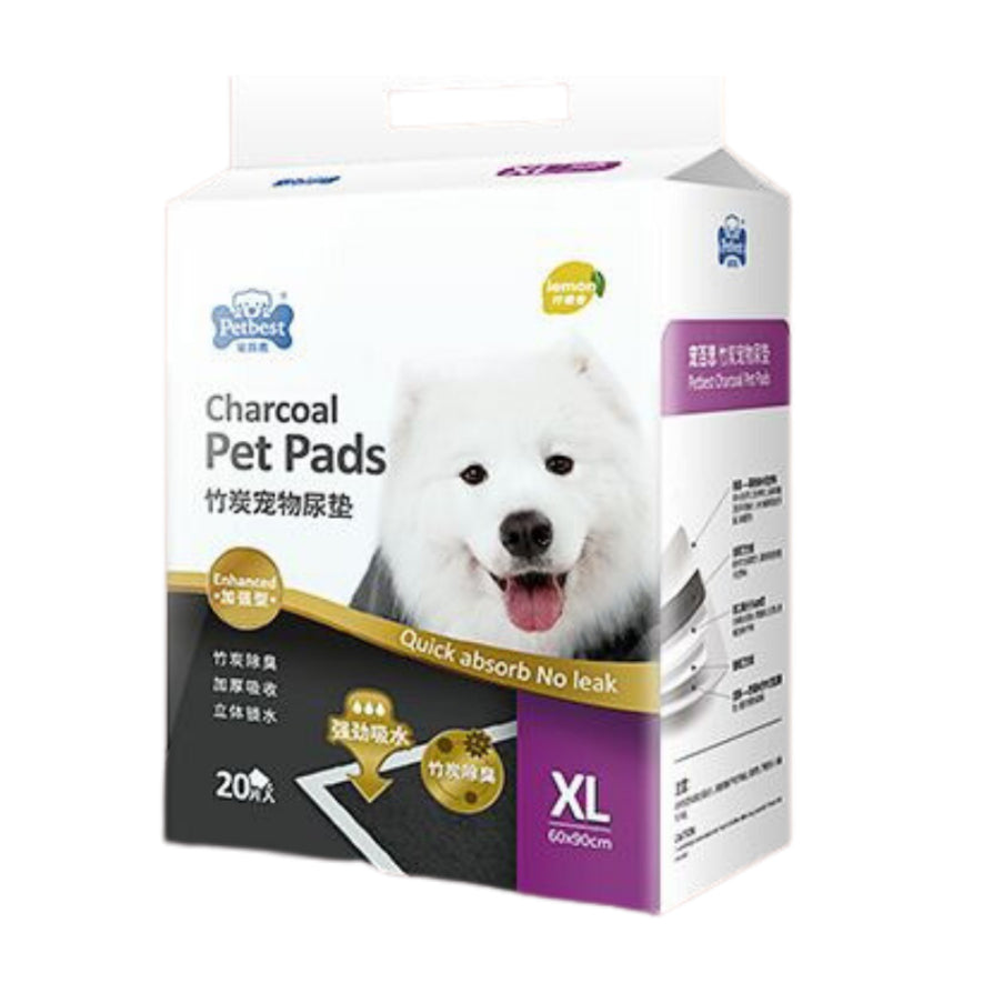 PETBEST Lemon & Charcoal Scented Dog Pee Pads - Ultra Absorbent, Leak Proof Puppy Training Pads (S/M/L/XL) - Ideal for Housebreaking, Crate Training & Senior Dogs with Incontinence