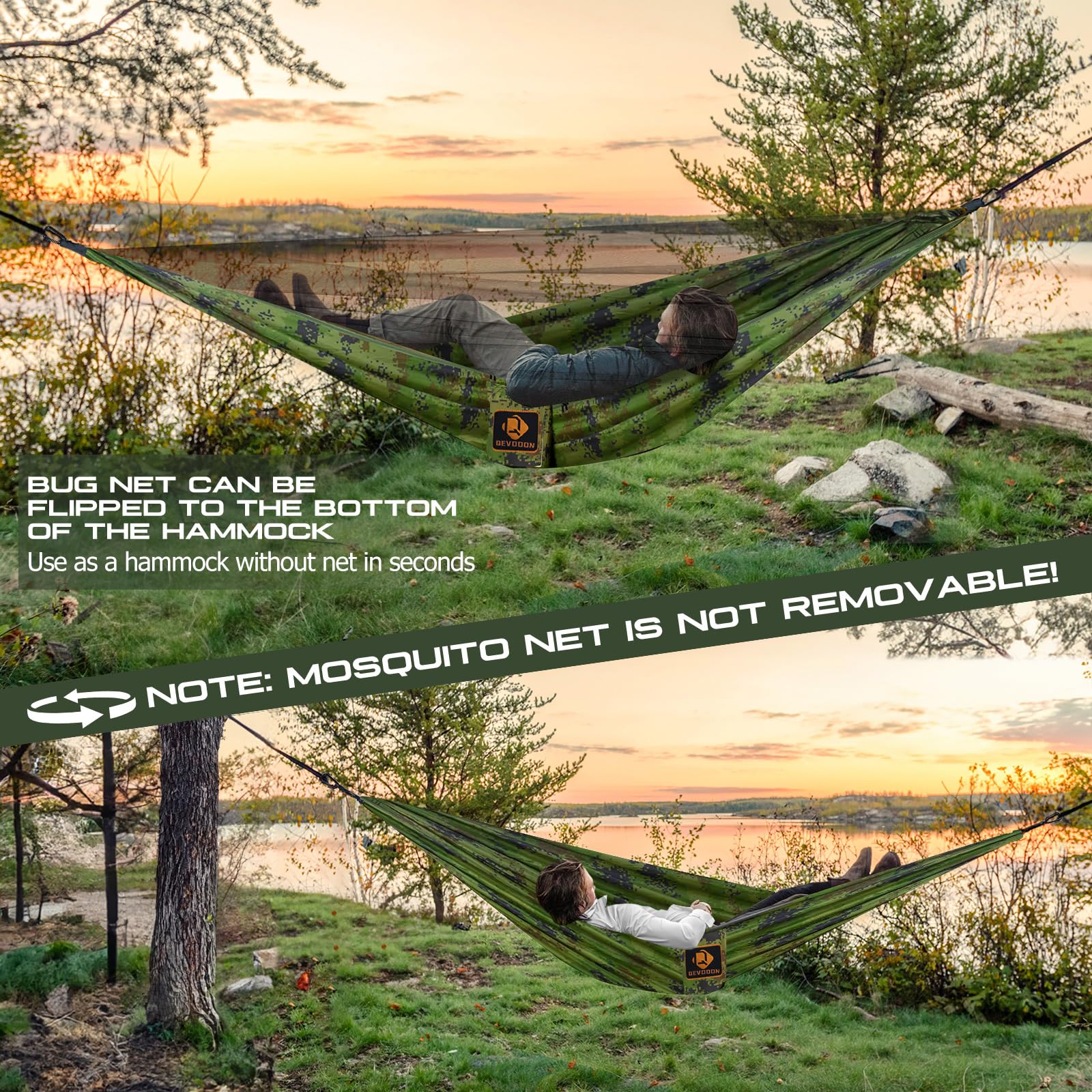 **Portable Camping Hammock with Mosquito Net - Lightweight Nylon Parachute Hammock, 10ft Tree Straps - Perfect for Travel, Hiking, Backpacking, Beach & Patio (Plaid Camouflage) - Great for Outdoor Adventures, Backyard Relaxation & Camping Trips**