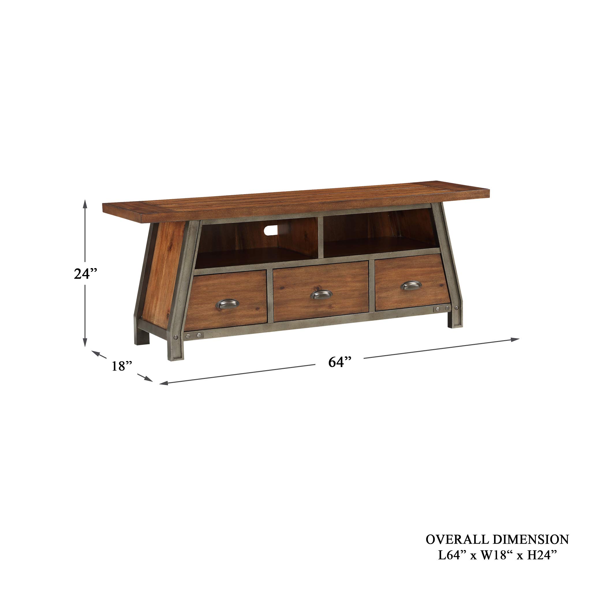 Homelegance 64 Inch TV Stand with Storage Shelf - Rustic Brown Wood Entertainment Center for Living Room, Bedroom & Home Theater