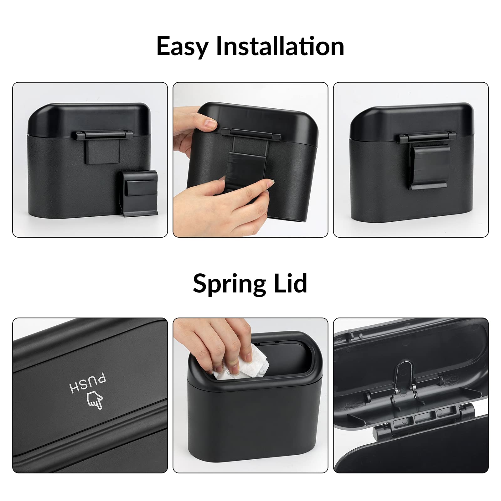 Leakproof Car Trash Can with Lid - Mini Vehicle Garbage Bin with 40 Trash Bags - Auto Trash Container for Car, Home, Office, Kitchen & Bedroom - Perfect for Road Trips, Commuting & Daily Use