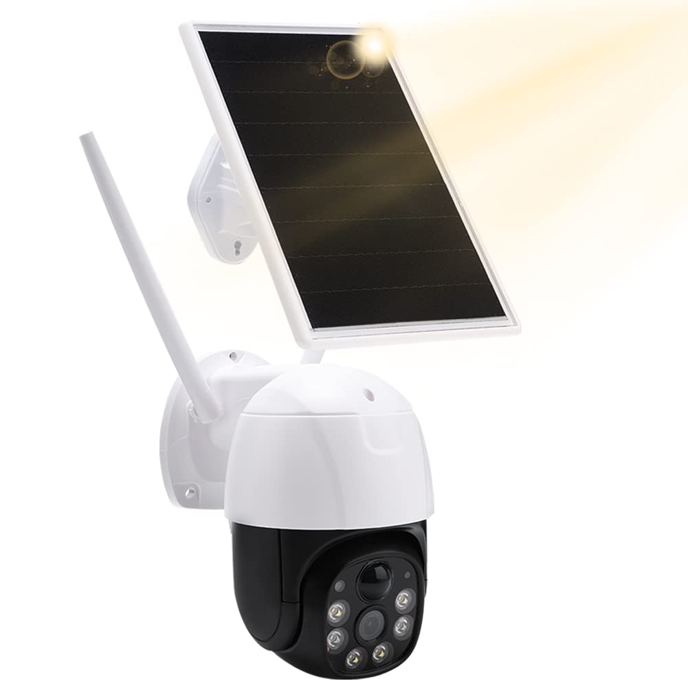 Vrbort Solar-Powered 1080P Wireless Outdoor Security Camera with 360° View, WiFi, Motion Detection, 2-Way Audio, Siren Alarm & Color Night Vision (Cloud/SD Storage) - Ideal for Home Security, Backyard Monitoring & Business Surveillance