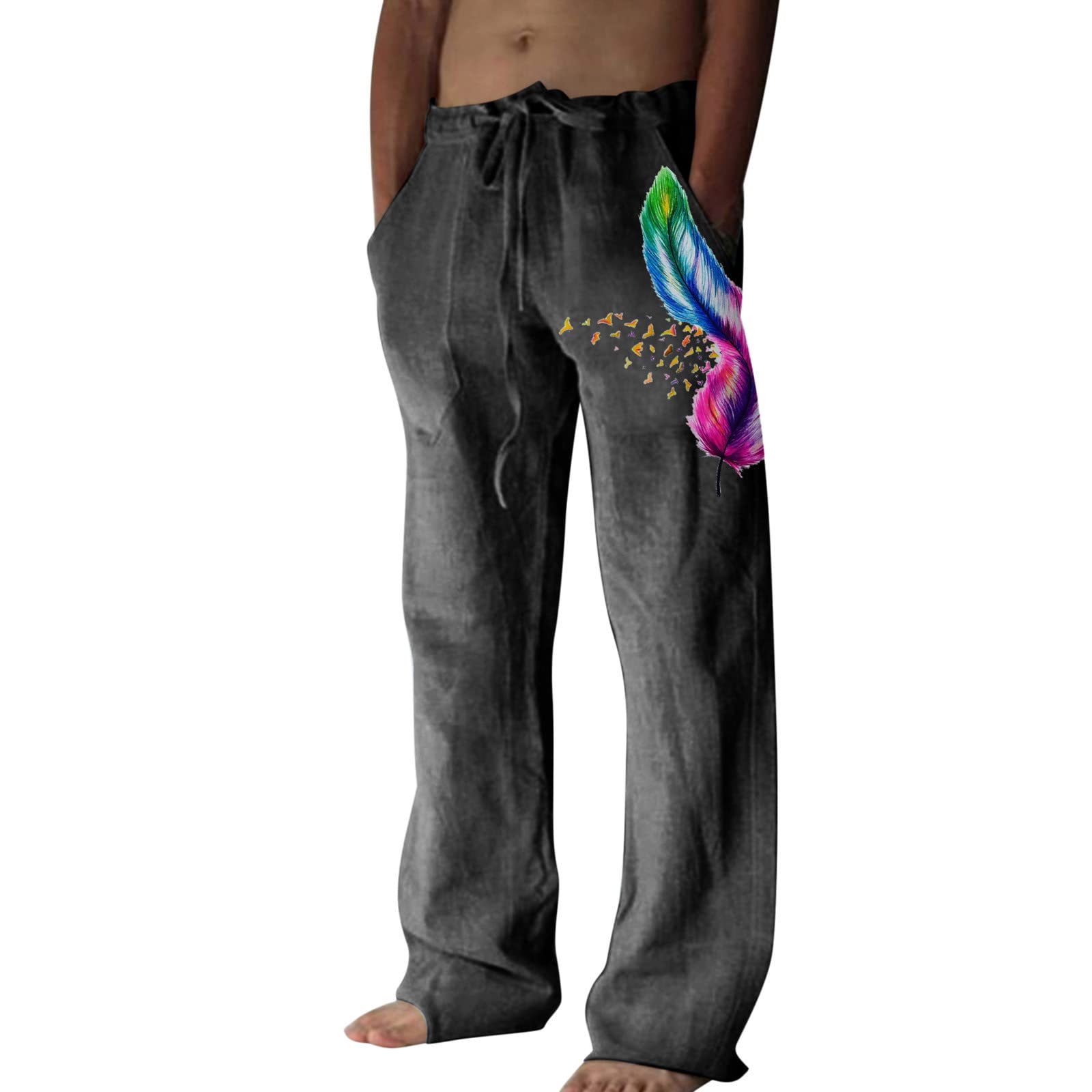 ETHKIA Men's Straight-Fit Stretch Golf Pants - Comfortable Floral Print Trousers for Gym, Weightlifting & Casual Wear - Valentine's Day Gift for Men