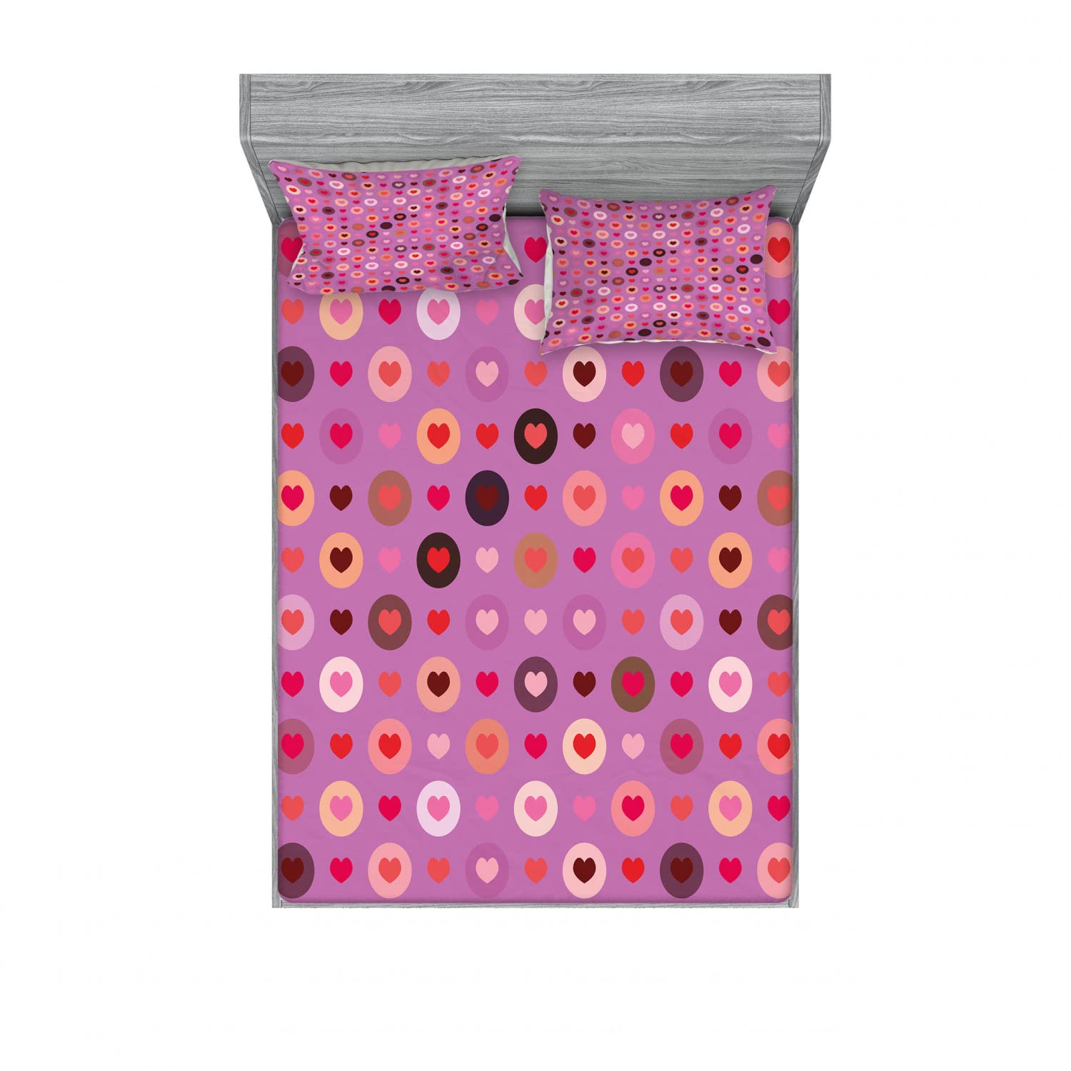 Ambesonne 2-Pack Full Size Fitted Sheets & Pillow Sham Set - Abstract Valentine Romance Love Design - 4 Piece Bedding Set (2 Fitted Sheets + 4 Pillow Covers) in Fuchsia Red Salmon - Perfect for Valentine's Day Decor, Romantic Bedroom Makeover & Gift Giving