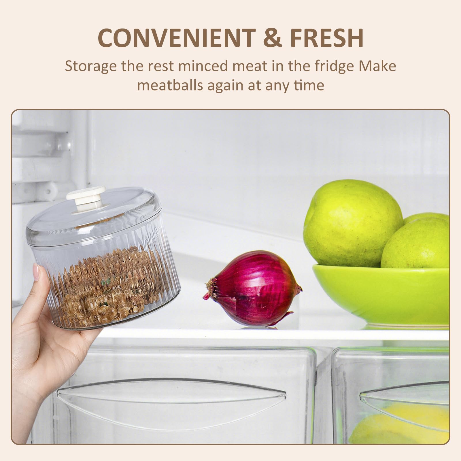 **5-in-1 Manual Meatball Maker Tool – Translucent Kitchen Gadget for Dumplings, Pastries & Meatballs – Ground Meat Freezer Storage Container (White) – Perfect for Meal Prep & Party Snacks**