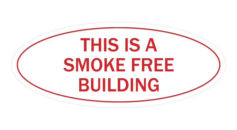 ByLITA Smoke Free Building Sign - Oval White & Red Small - Perfect for Offices, Restaurants, and Public Spaces