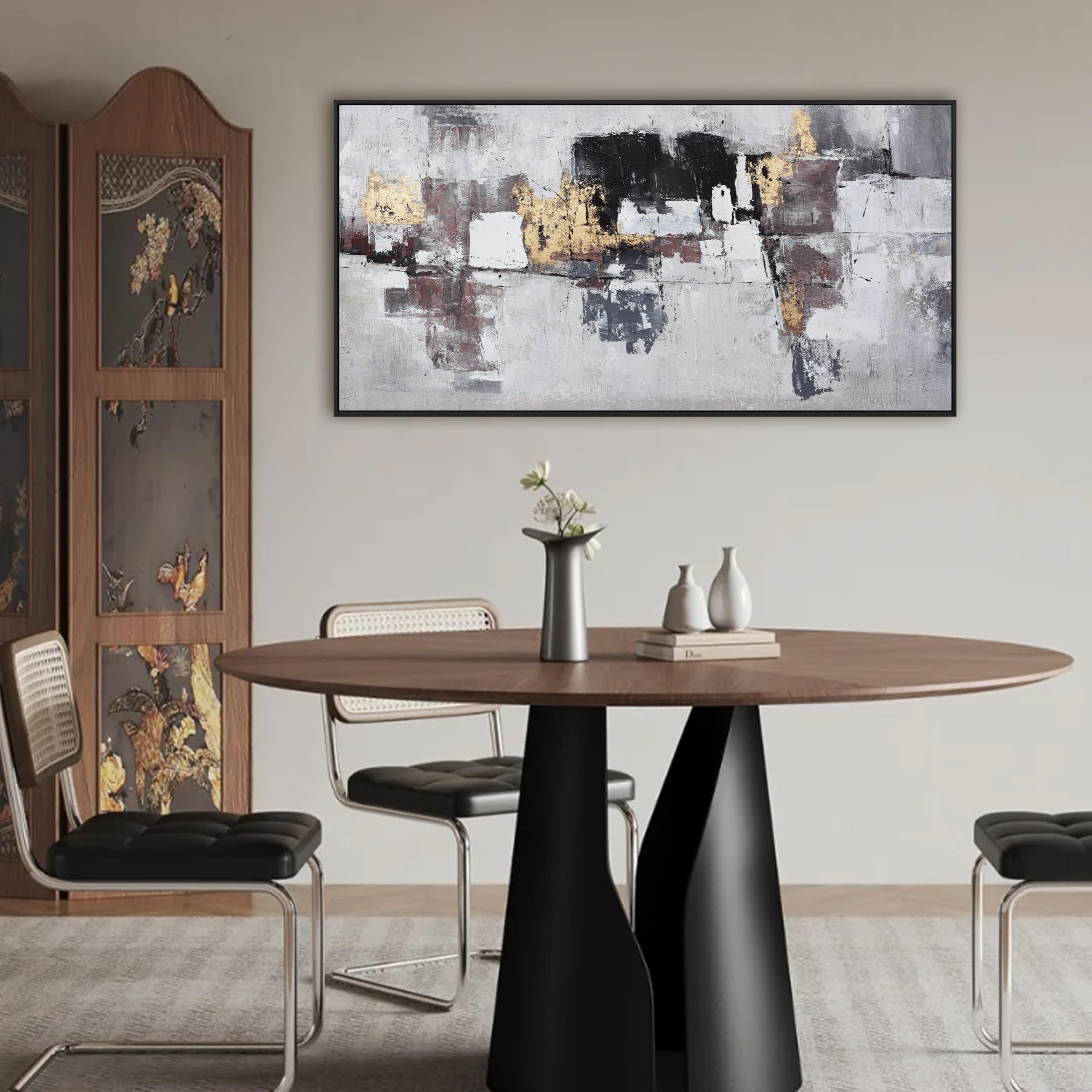 Abstract Black and Gold Framed Canvas Wall Art - 20