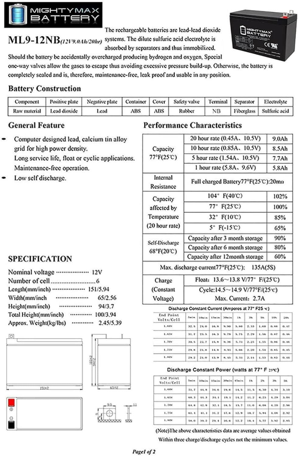 Mighty Max 12V 9AH SLA Replacement Battery for DeWalt DXGNR7000 Portable Generator - 4 Pack - Long Lasting Power Supply for Emergency Backup, Camping & Outdoor Equipment