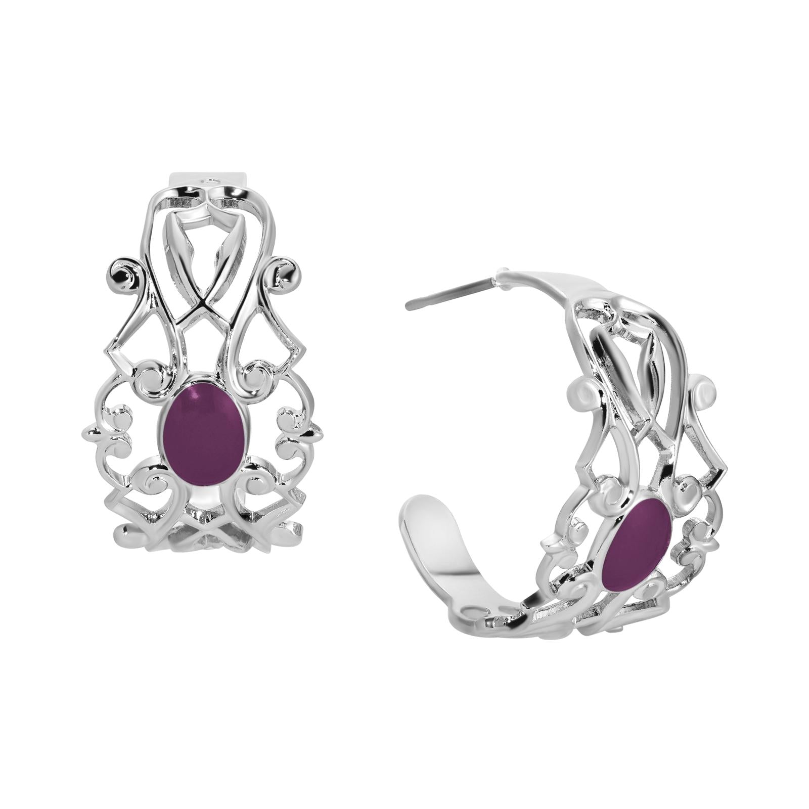 Vintage 1928 Filigree Classic Oval Enamel Post Hoop Earrings for Women - Elegant Retro Jewelry for Parties, Weddings & Special Occasions