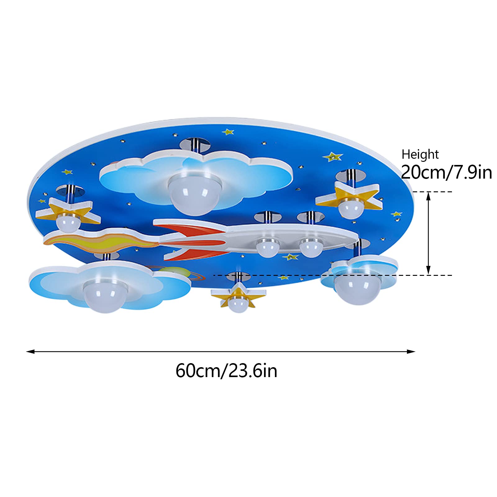Modern LED Chandelier for Boys Room - Blue Creative Flush Mount Ceiling Light with Cartoon Cloud, Plane & Star Design - 8-Light Kids Bedroom Lighting Fixture - Perfect for Children's Bedroom, Playroom & Nursery Decor