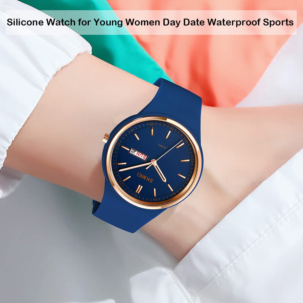 SKMEI Women's Sports Watch - Large Face, Waterproof, Silicone Band, Analog Quartz with Day/Date - Perfect for Running, Gym & Casual Wear - Ideal Gift for Girls & Young Women (White)
