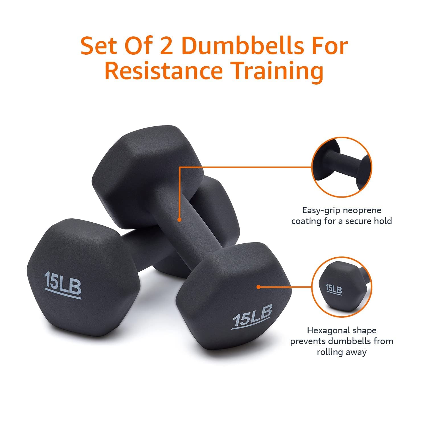 Amazon Basics Neoprene Dumbbell Hand Weights - 2-Pack, 5-50 lbs Options for Home Gym, Strength Training & Fitness Workouts | Non-Slip Grip, Durable for Cardio, Yoga & Weight Lifting